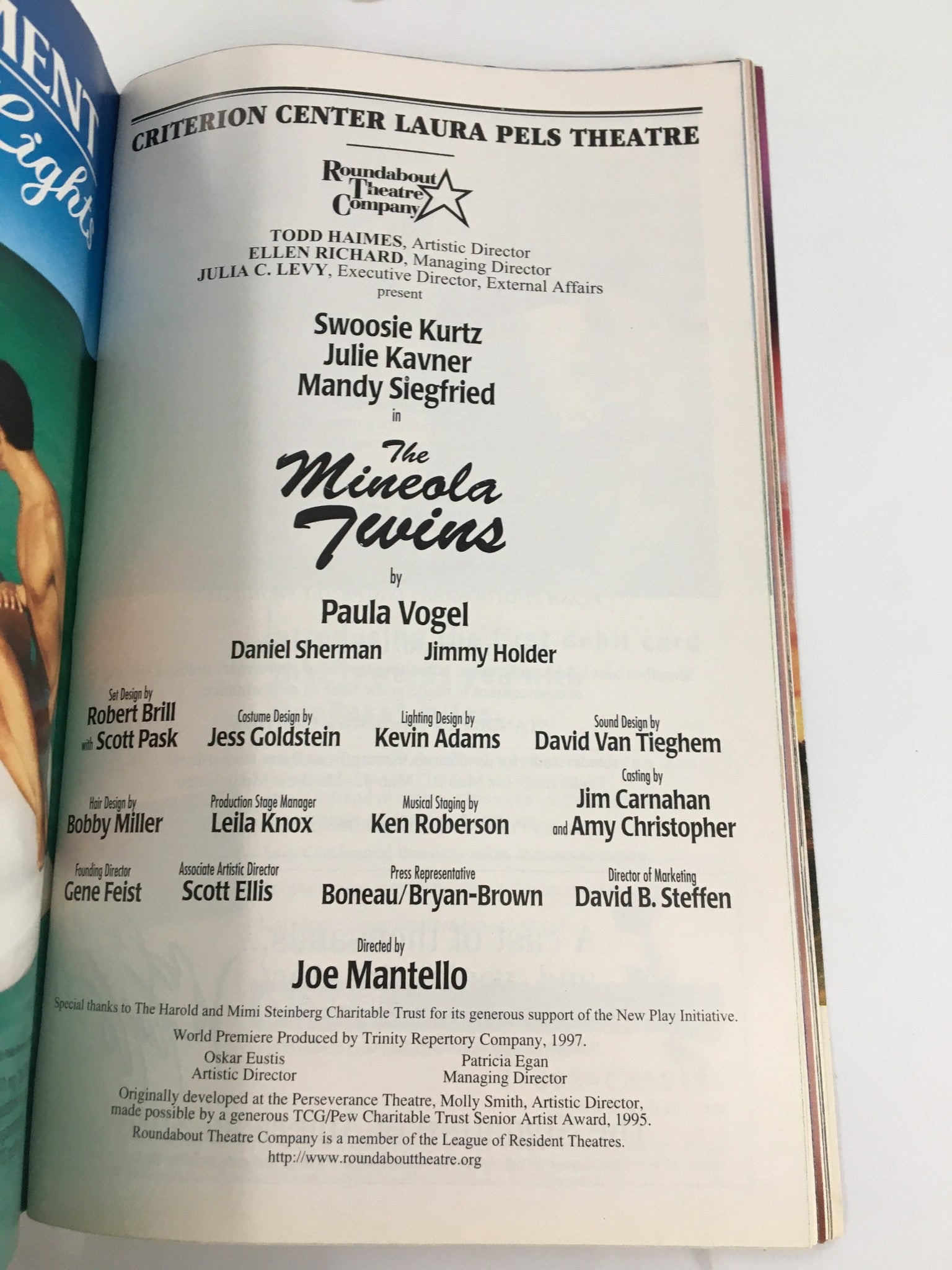 1999 Playbill Criterion Center Laura Pels Theatre Julie Kavner The Mineola Twins