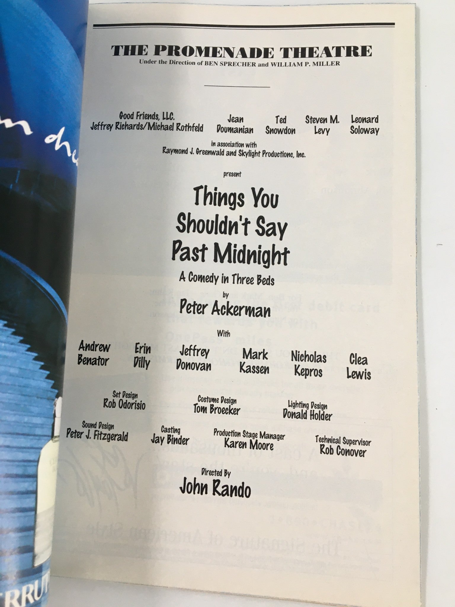 1999 Playbill The Promenade Theatre Things You Shouldn't Say Past Midnight