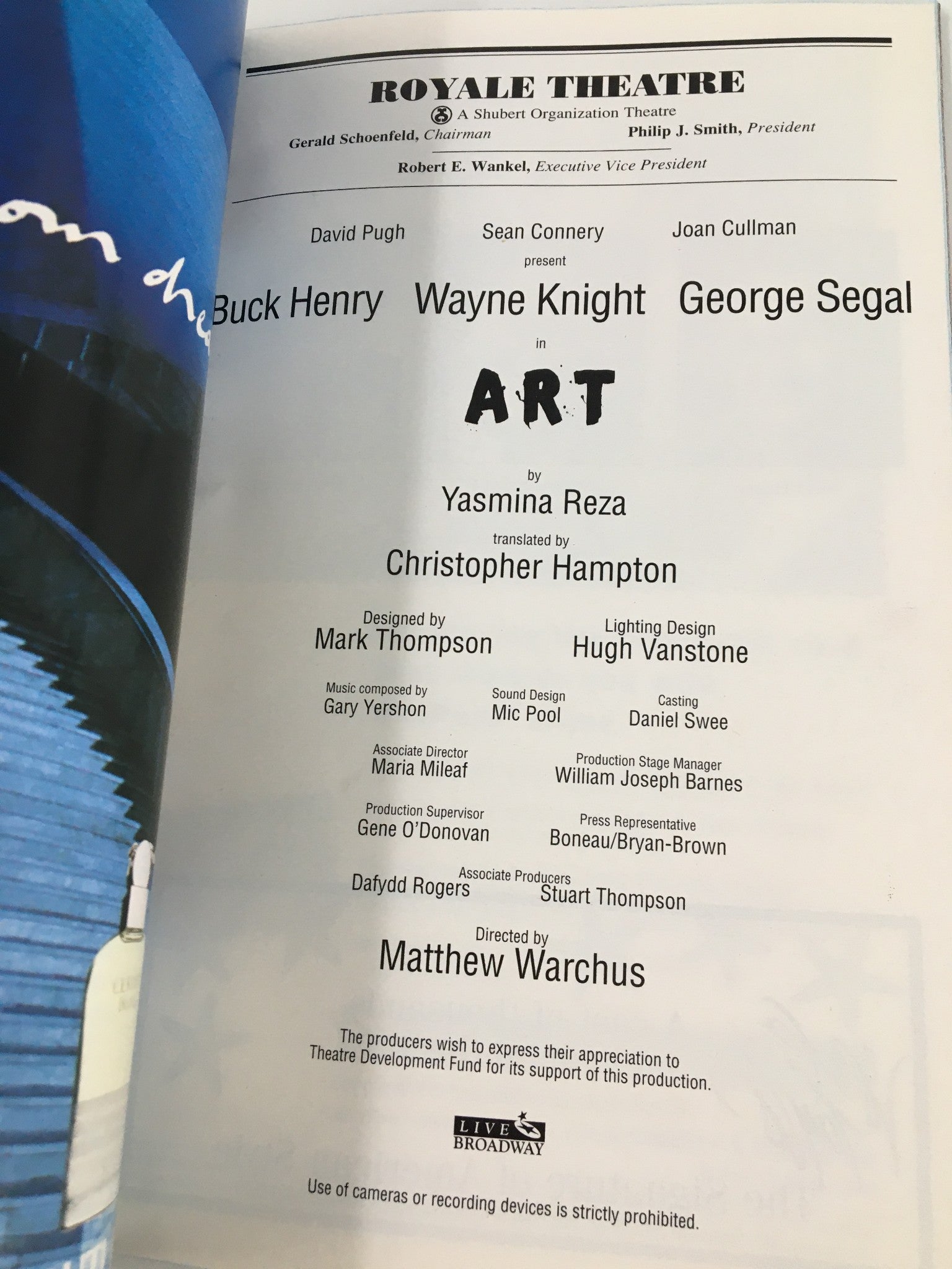 1999 Playbill Royale Theatre Buck Henry, Wayne Knight in Art by Yasmina Reza