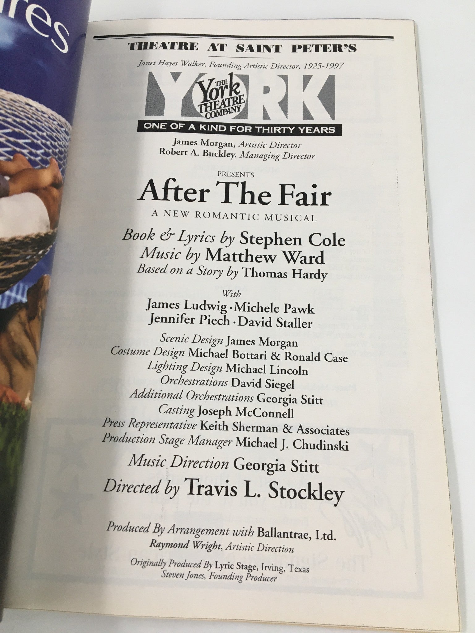 1999 Playbill Theatre at Saint Peters James Ludwig in After the Fair