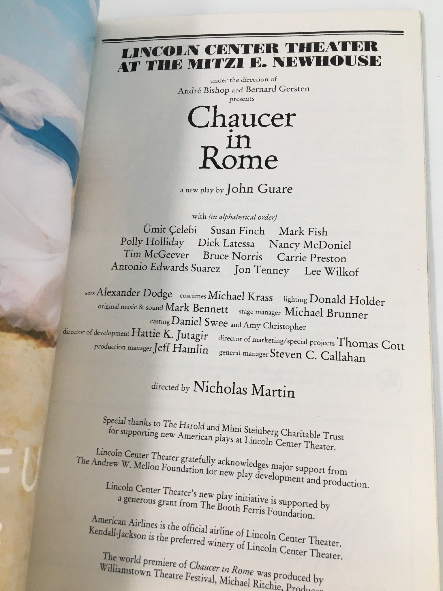 2001 Playbill The Mitzi E. Newhouse Umit Celebi in Chaucer in Rome