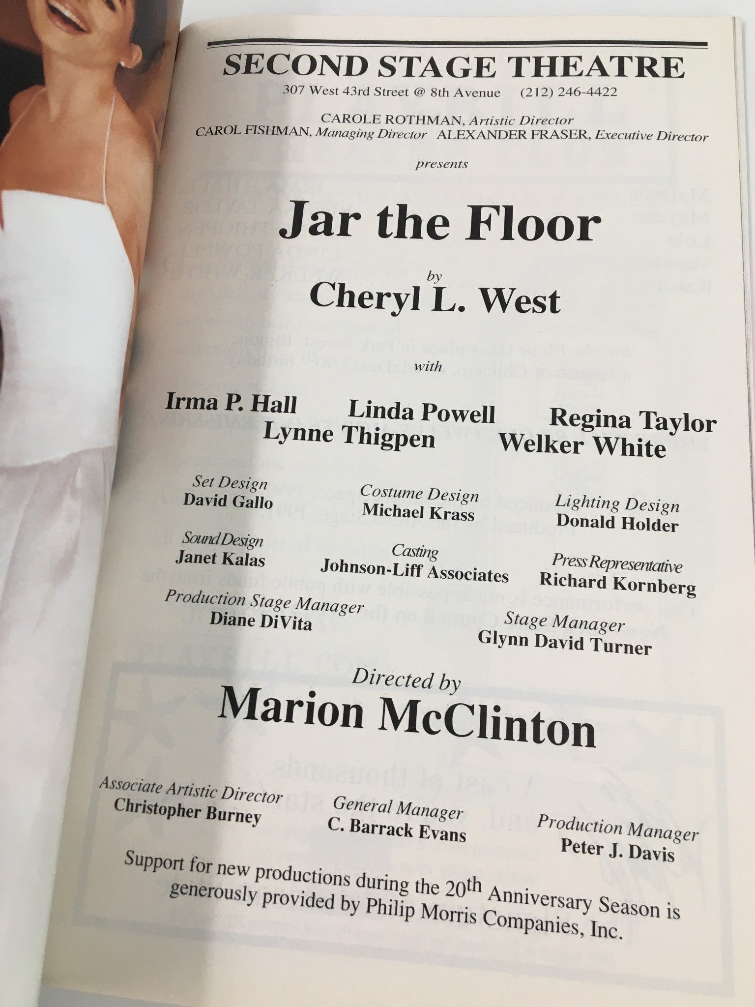 1999 Playbill Second Stage Theatre Irma Hall, Linda Powell in Jar the Floor