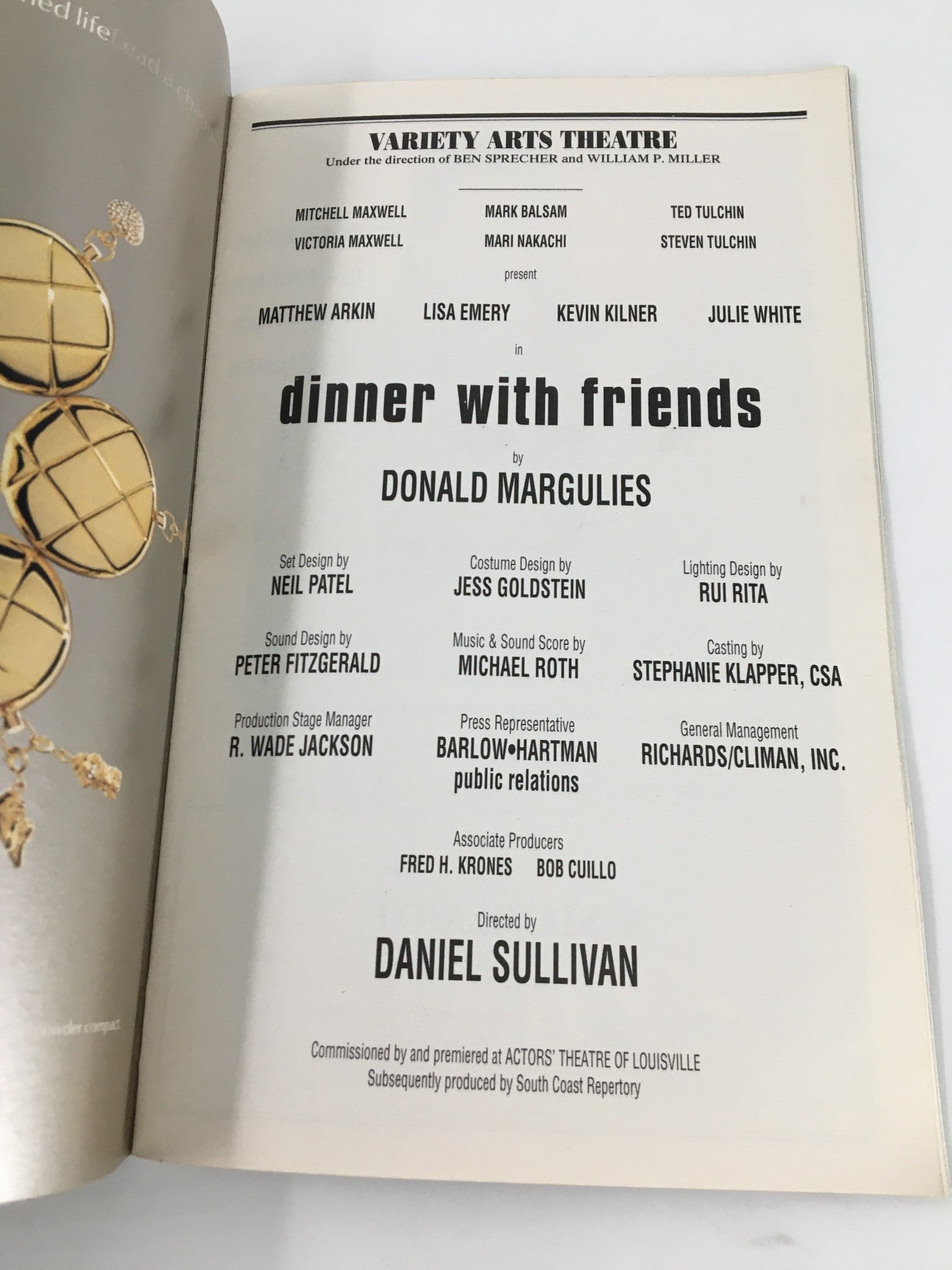 1999 Playbill Variety Arts Theatre Mathew Arkin in Dinner with Friends