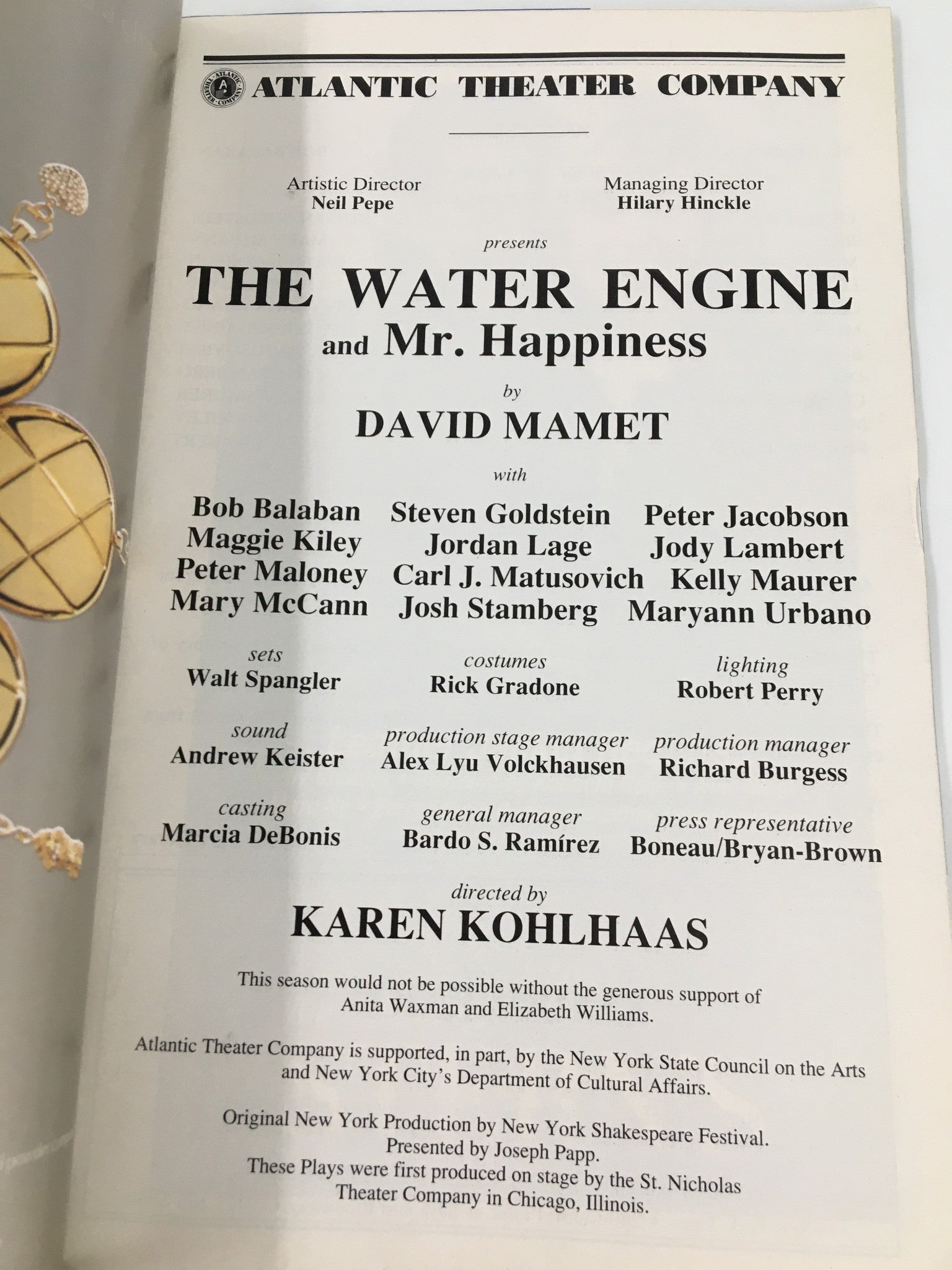 1999 Playbill Atlantic Theater Company The Water Engine and Mr. Happiness