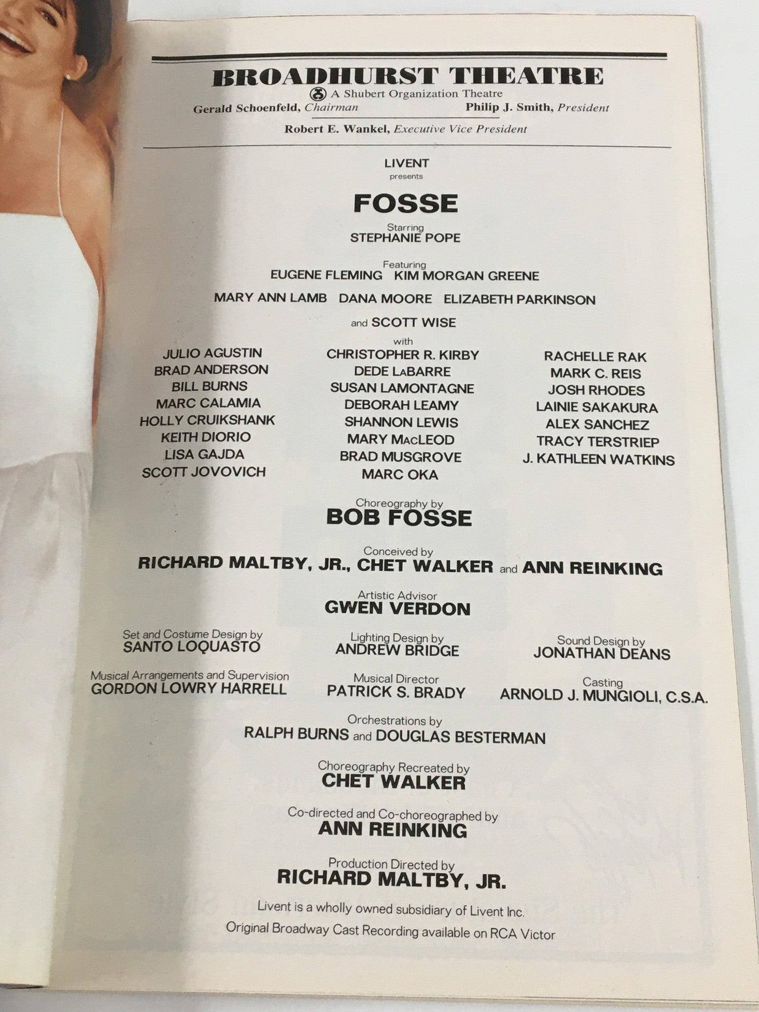 1999 Playbill Broadhurst Theatre Stephanie Pope, Eugene Fleming in Fosse