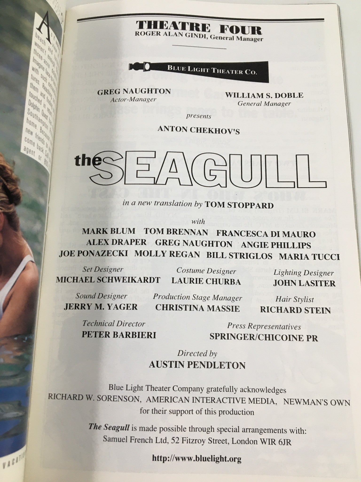 1998 Playbill Theatre Four Mark Blum, Tom Brennan in The Seagull