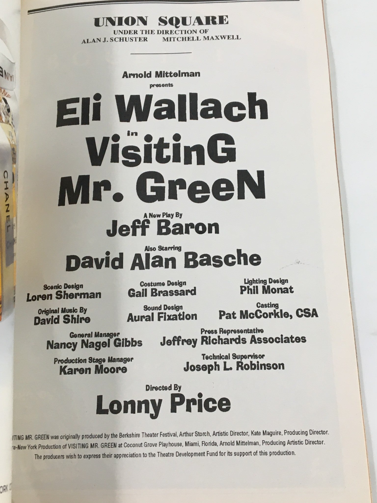 1997 Playbill Union Square Eli Wallach in Visiting Mr. Green by Jeff Baron