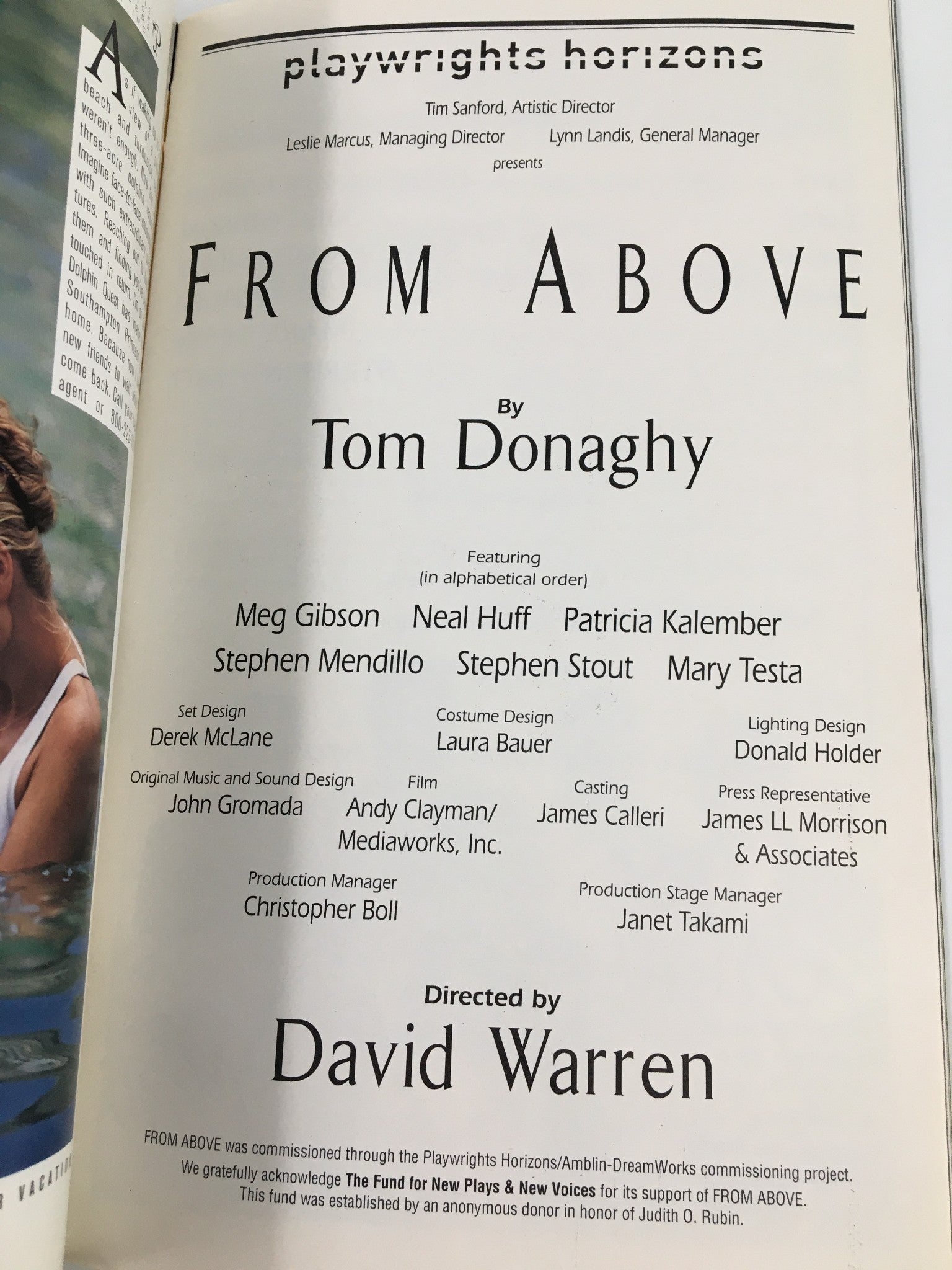 1998 Playbill Playwright Horizons Meg Gibson in From Above by Tom Donaghy