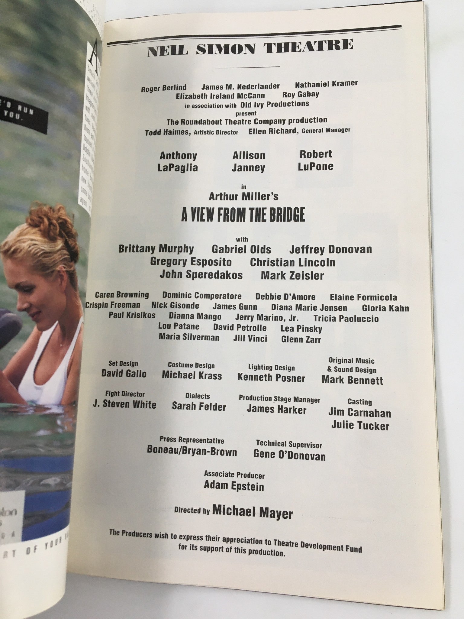 1998 Playbill Neil Simon Theatre Anthony LaPagila in A View From The Bridge