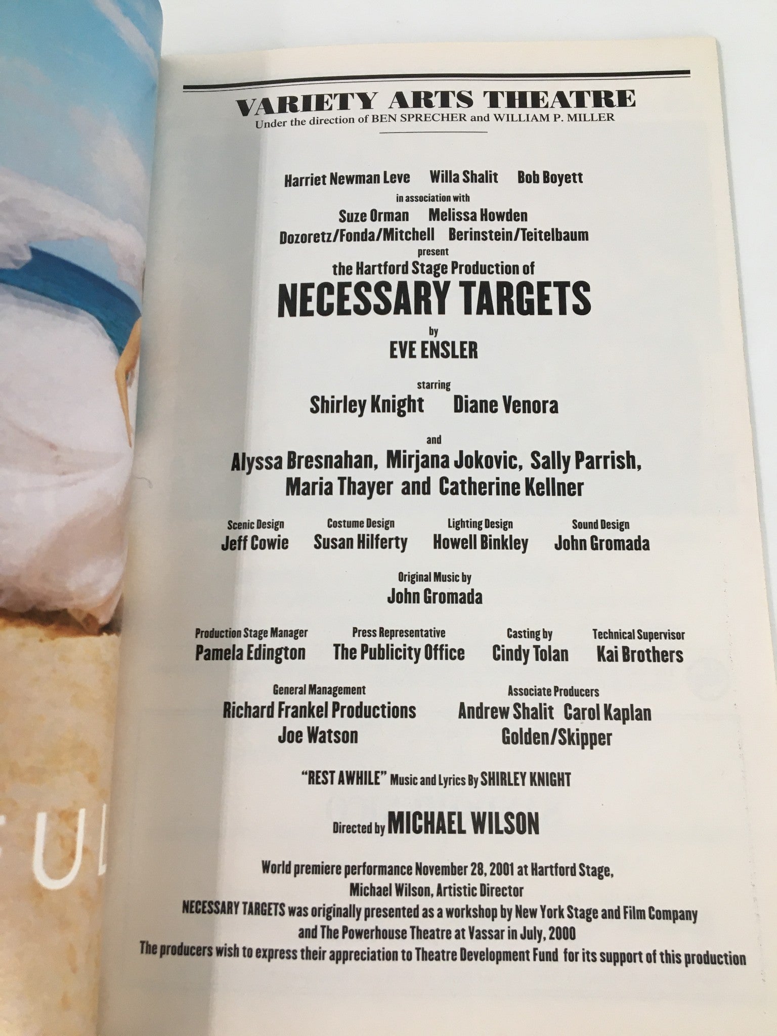 2002 Playbill Variety Arts Theatre Shirley Knight in Necessary Targets