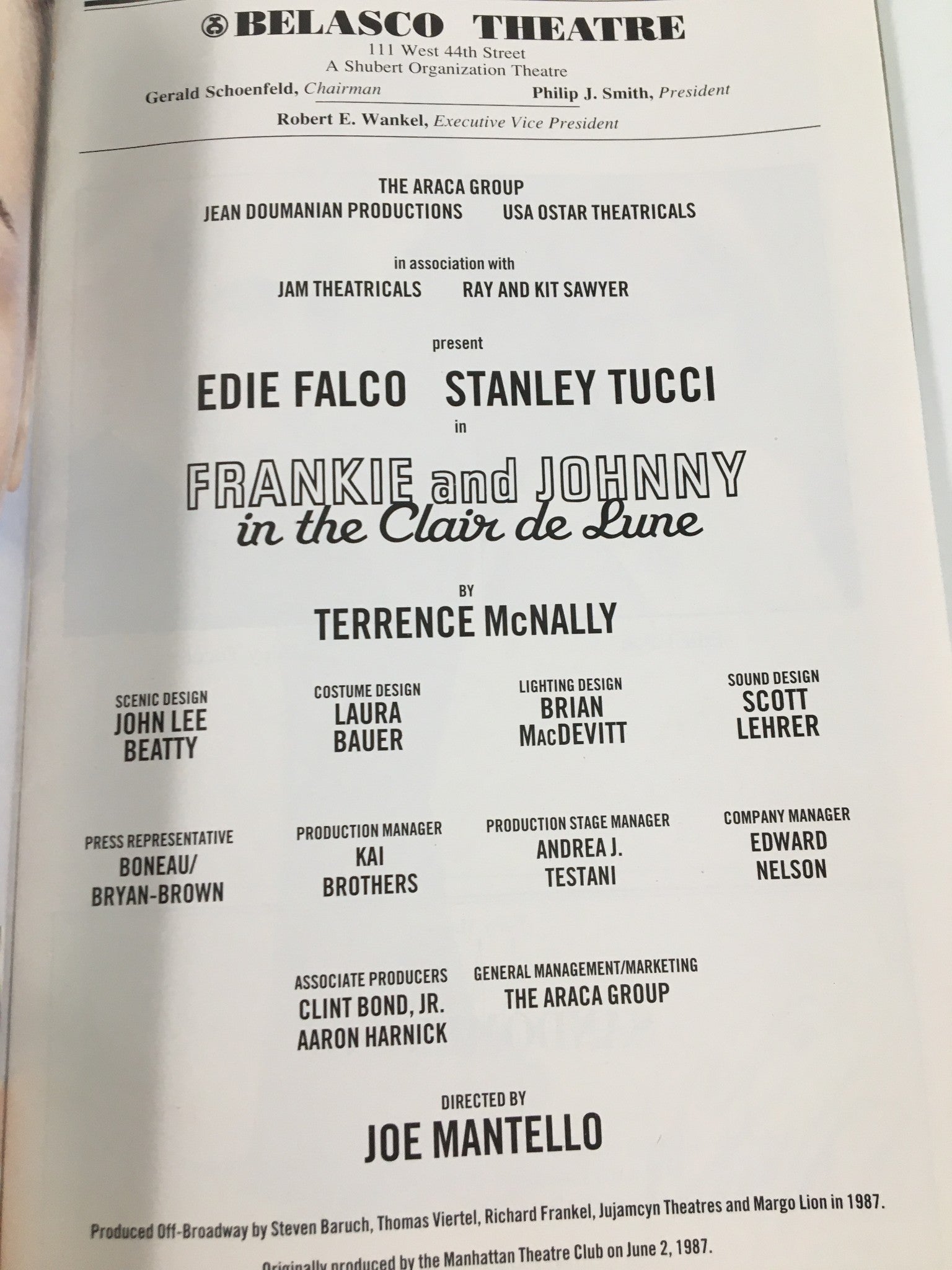 2002 Playbill Belasco Theatre Franky and Johnny in The Clair de Lune