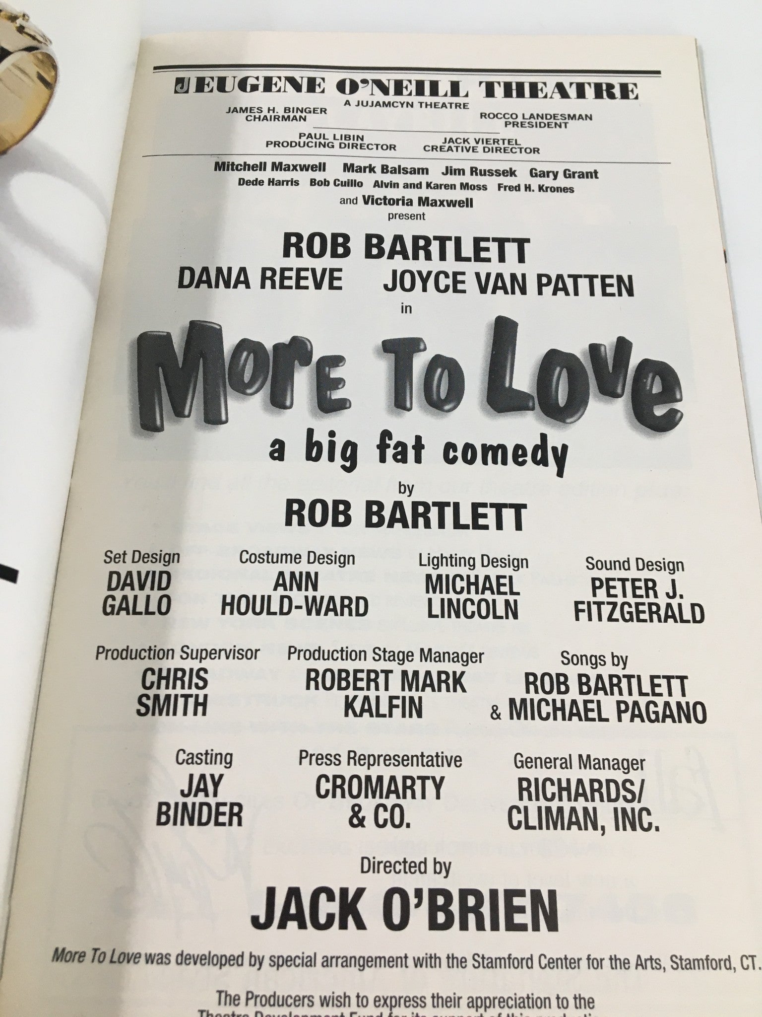 1998 Playbill Eugene O'Neill Theatre Rob Bartlett, Dana Reeve in More To Love