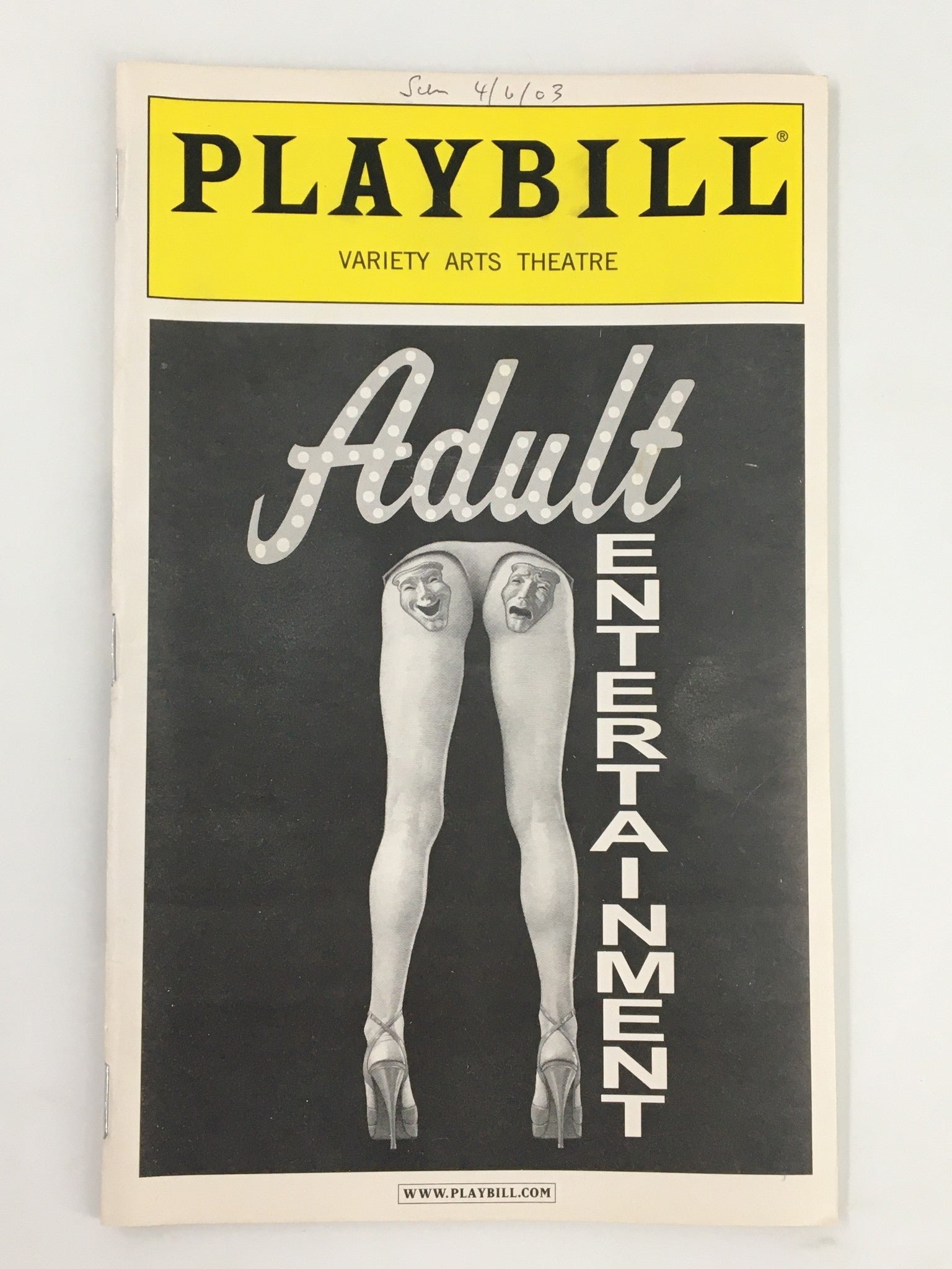 2003 Playbill Varity Arts Theatre Danny Aeillo in Adult Entertainment