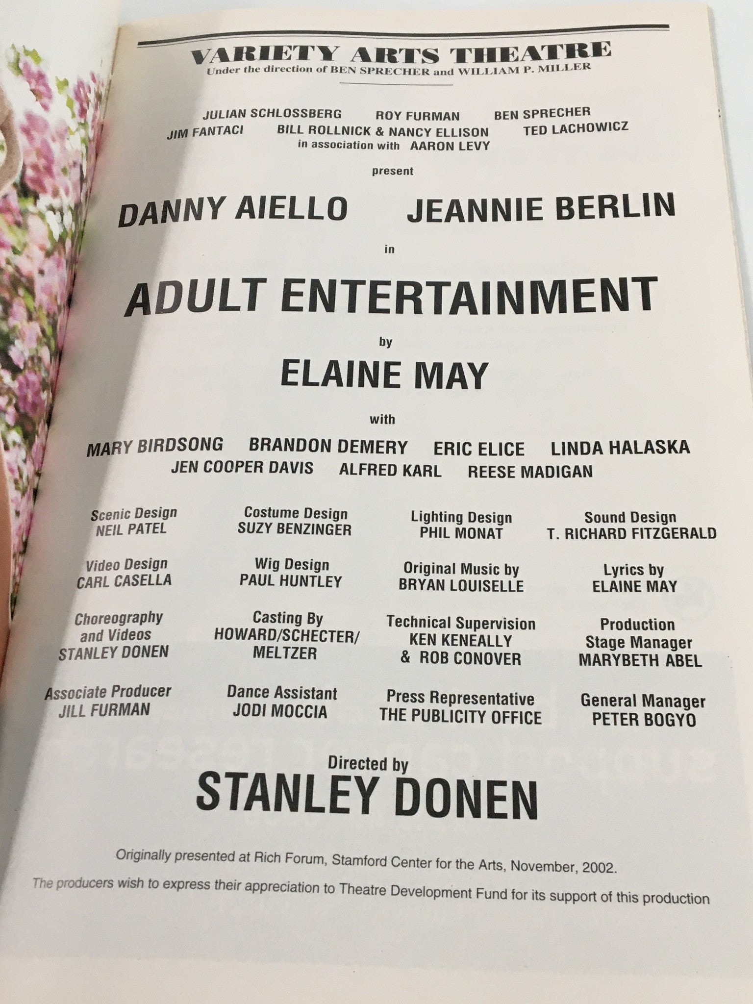 2003 Playbill Varity Arts Theatre Danny Aeillo in Adult Entertainment