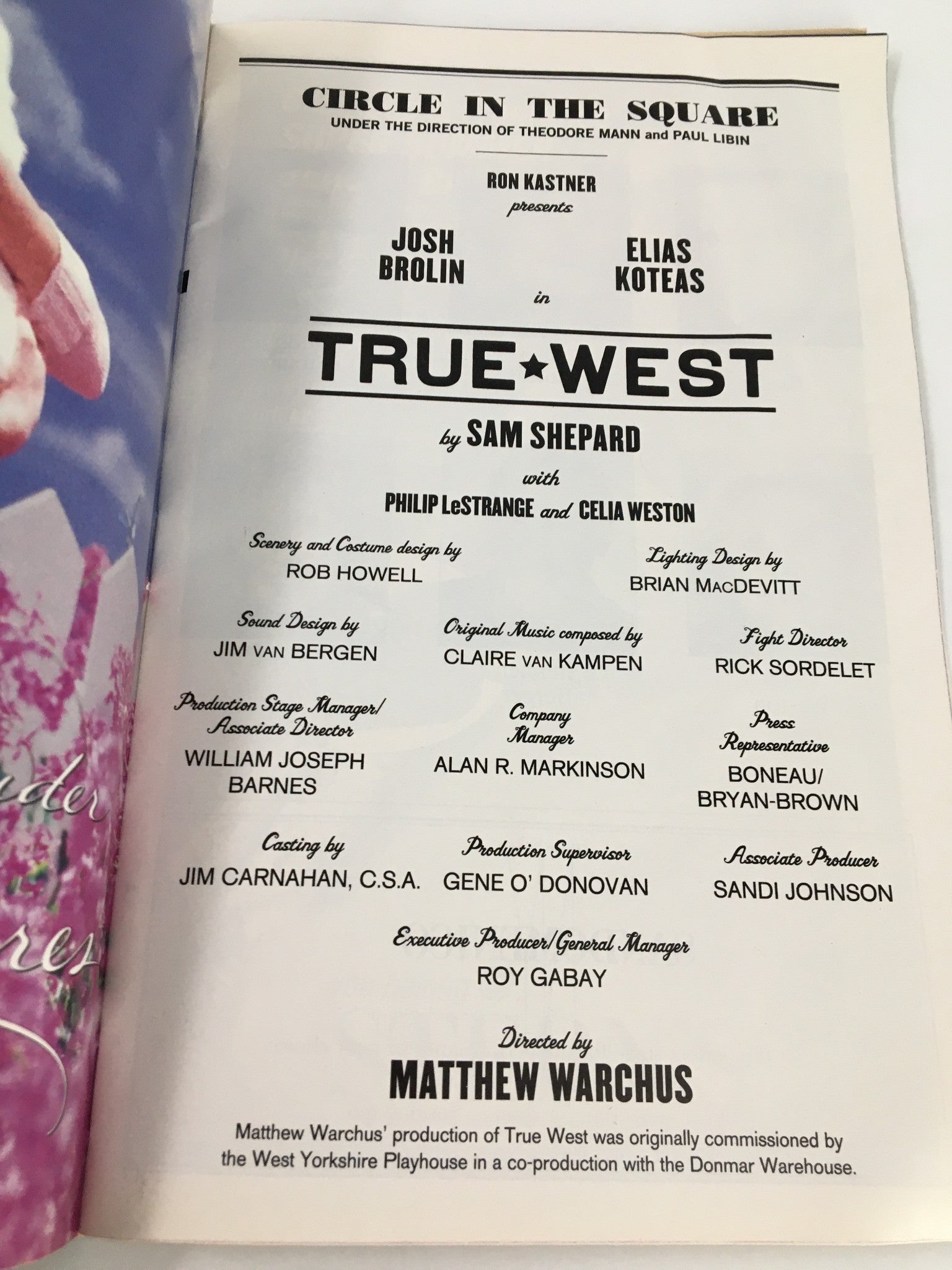 2000 Playbill Circle in the Square Josh Brolin, Elias Koteas in True West