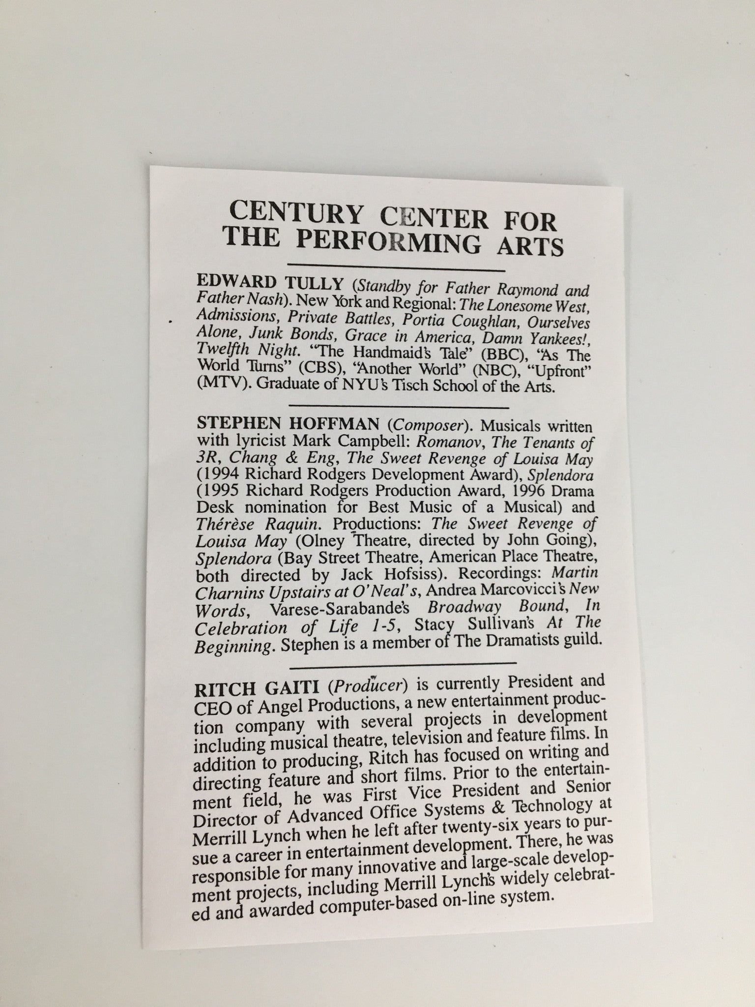 2000 Playbill Century Center for the Performing Arts Jane Powell in Avow