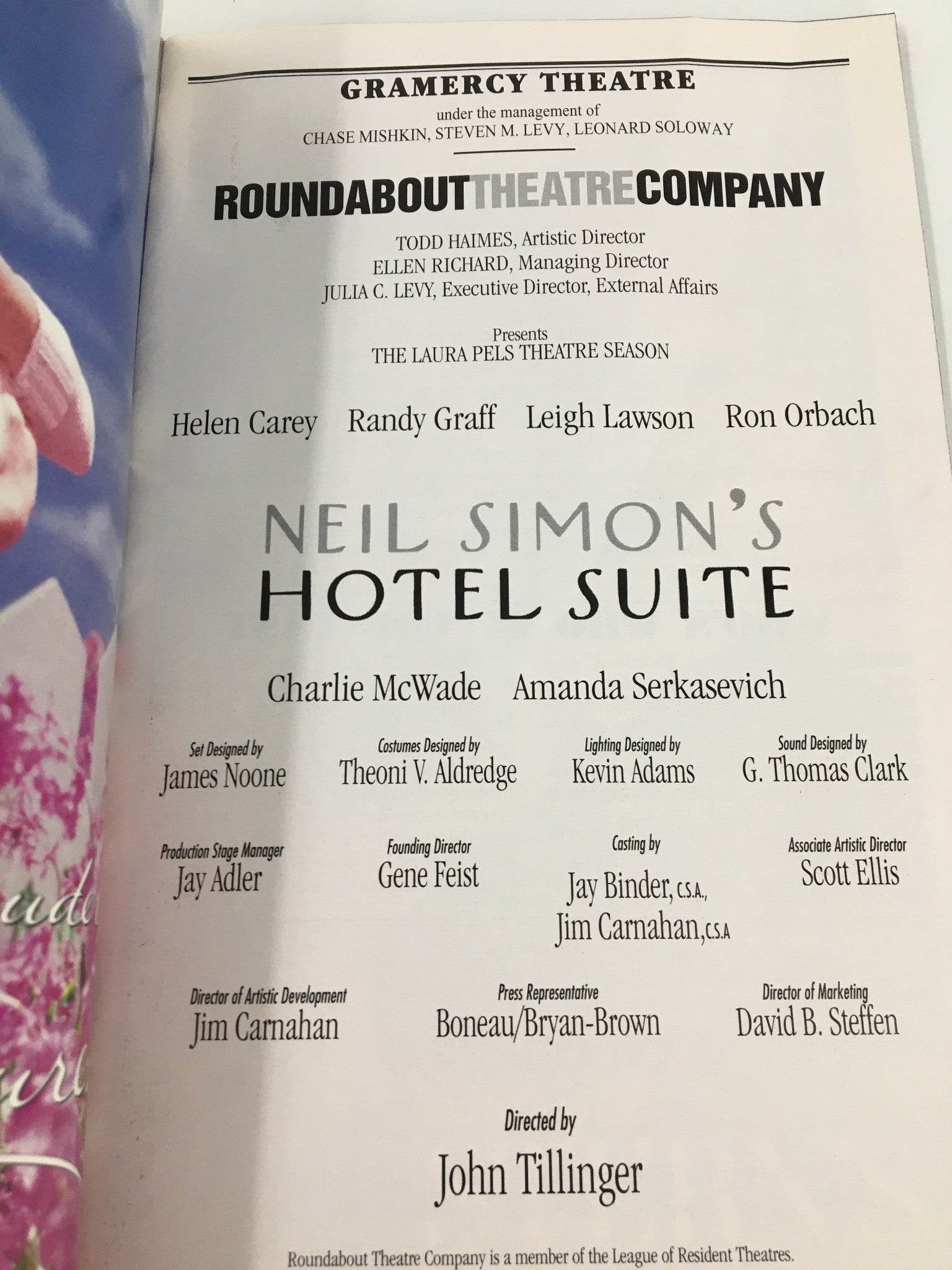 2000 Playbill Gramercy Theatre Helen Carey, Randy Graff in Hotel Suite