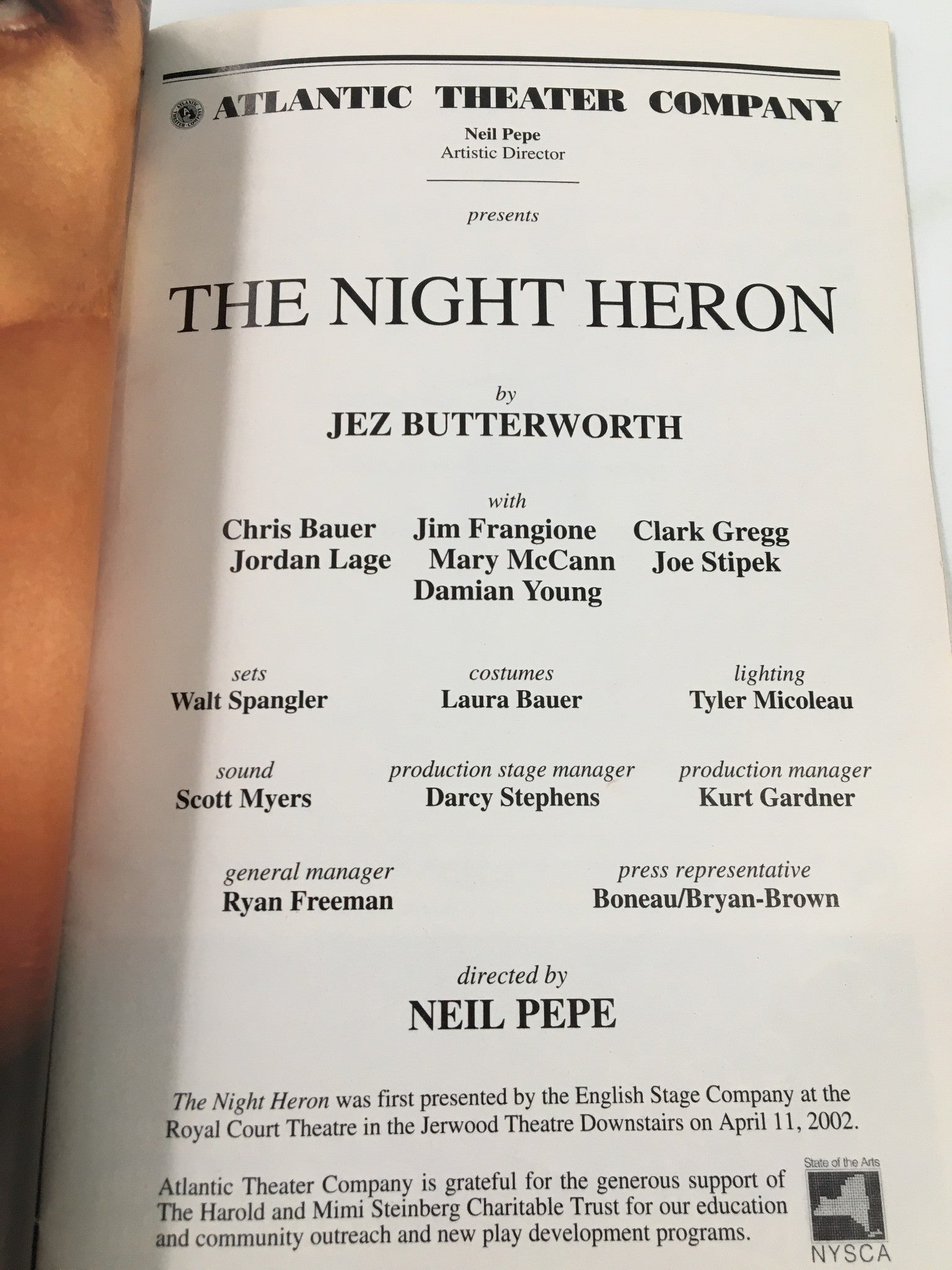 2003 Playbill Atlantic Theater Company Chris Bauer in The Night Heron