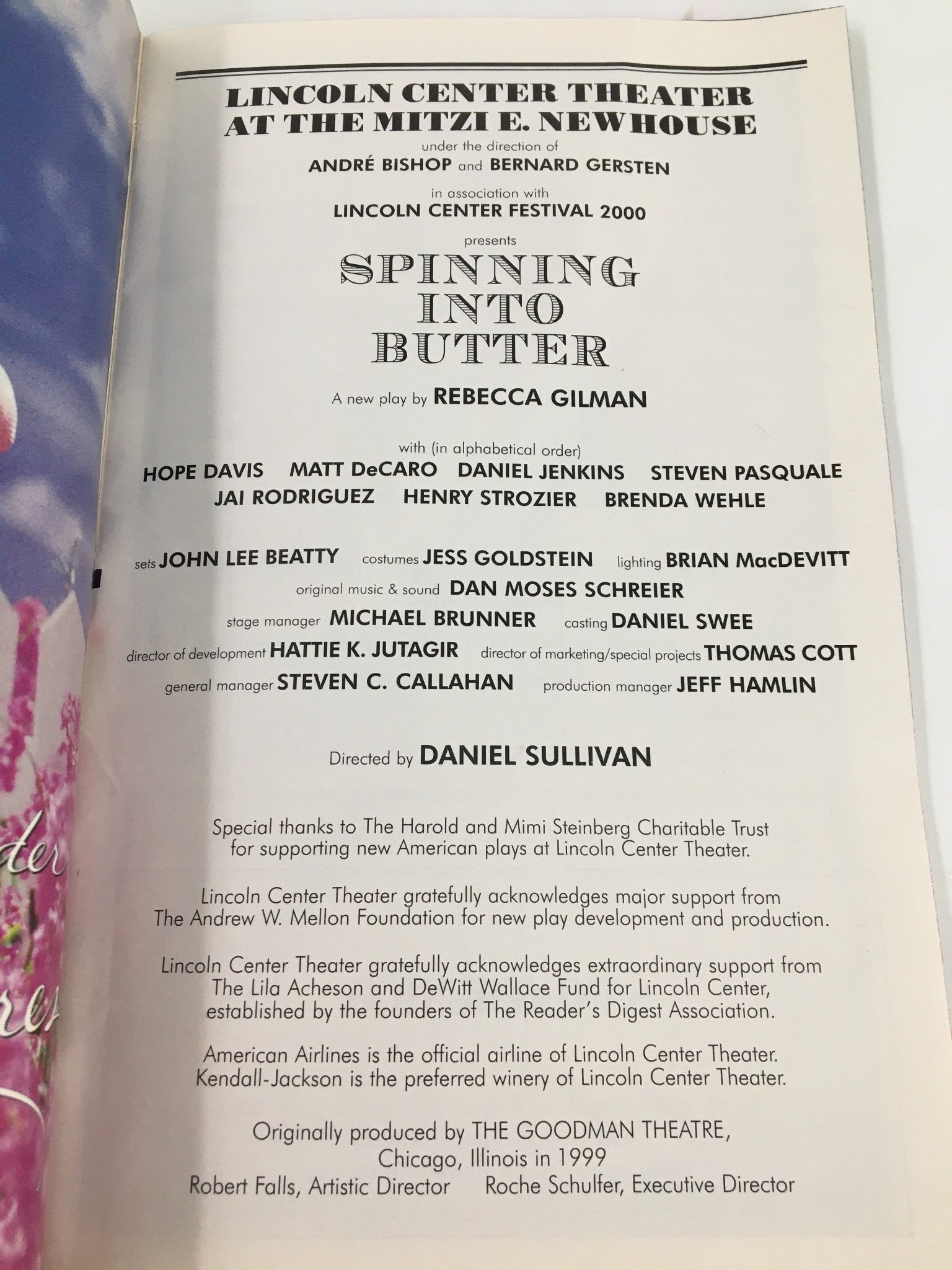 2000 Playbill Lincoln Center Theater Hope Davis in Spinning Into Butter