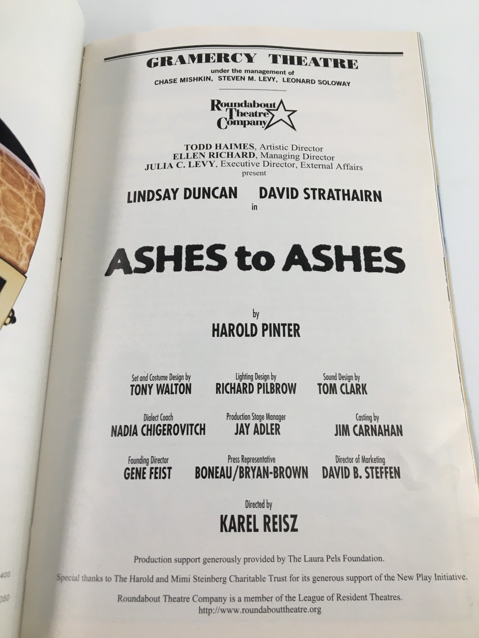 1999 Playbill Gramercy Theatre Lindsay Duncan David Strathairn in Ashes to Ashes