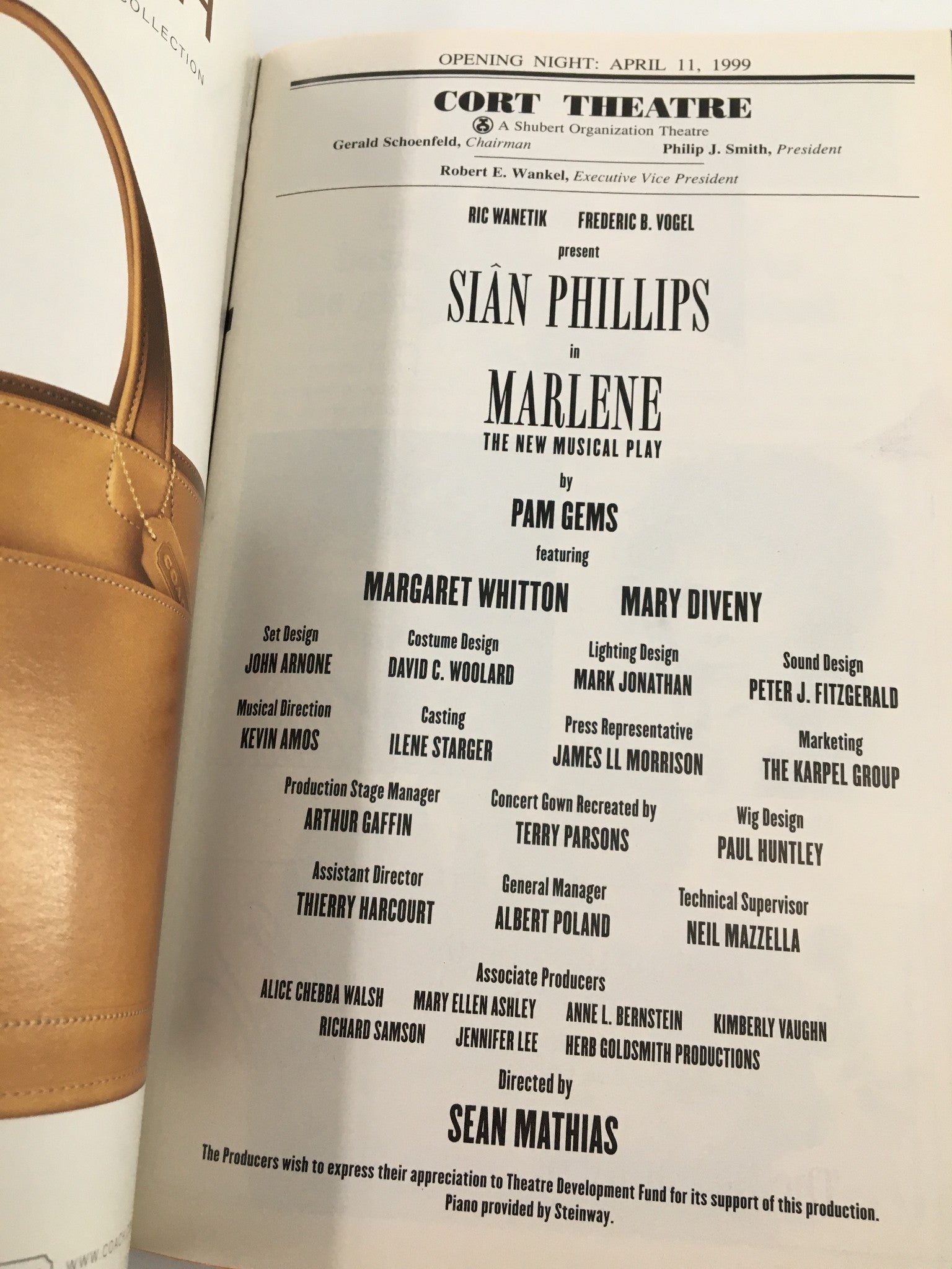 1999 Playbill Cort Theatre Sian Phillips, Margaret Whitton in Marlene