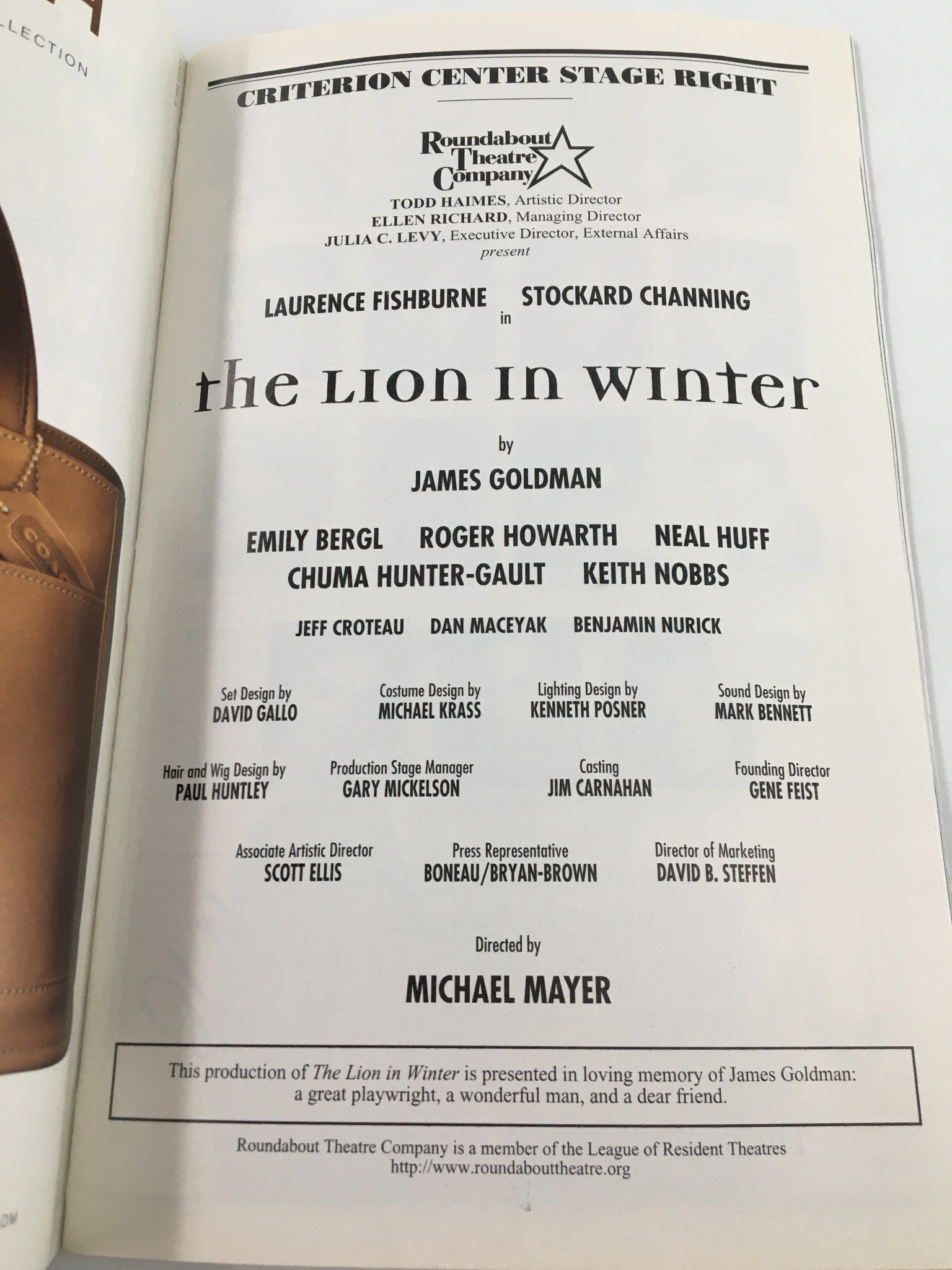 1999 Playbill Criterion Center Stage Right Emily Bergl in The Lion in Winter