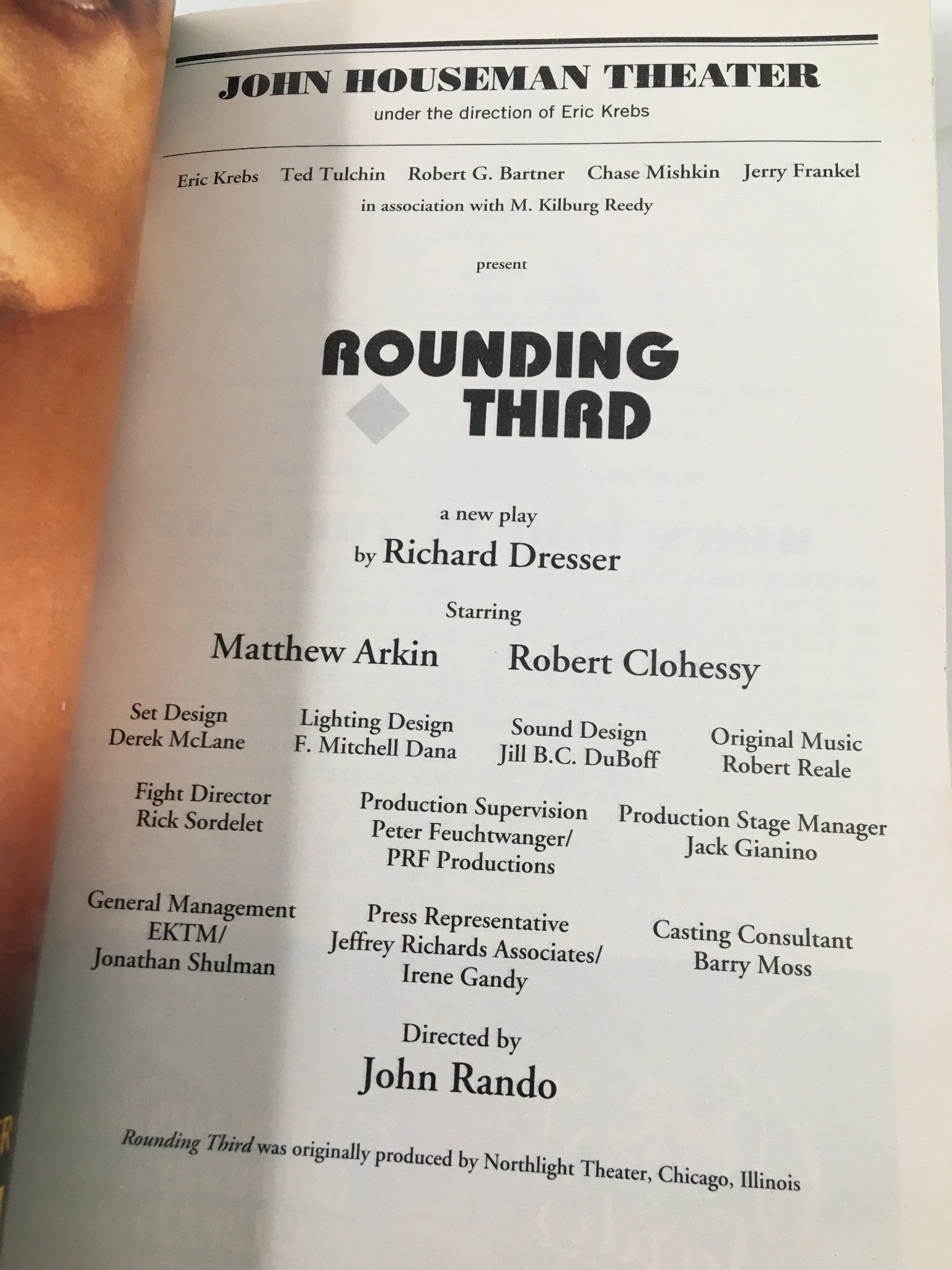 2003 Playbill John Houseman Theater Matthew Arkin in Rounding Third