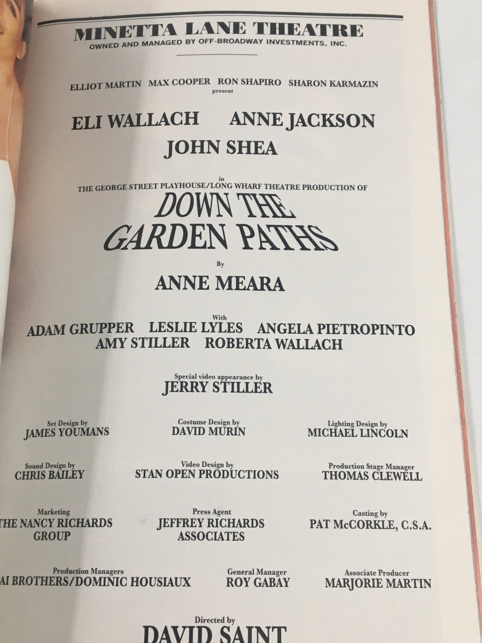 2000 Playbill Minetta Lane Theatre Eli Wallach in Down The Garden Paths