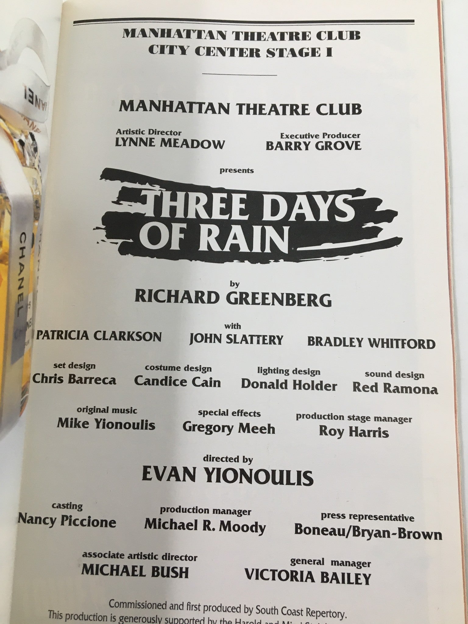 1997 Playbill Manhattan Theatre Club Patricia Clarkson in Three Days of Rain