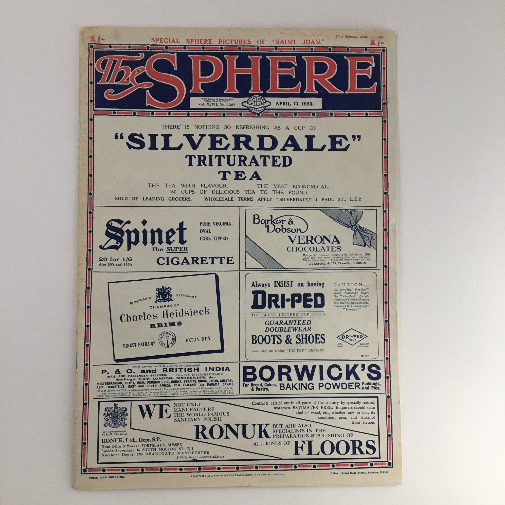 The Sphere Newspaper April 12 1924, highlighting advertisements along with a classic design reflecting the era.