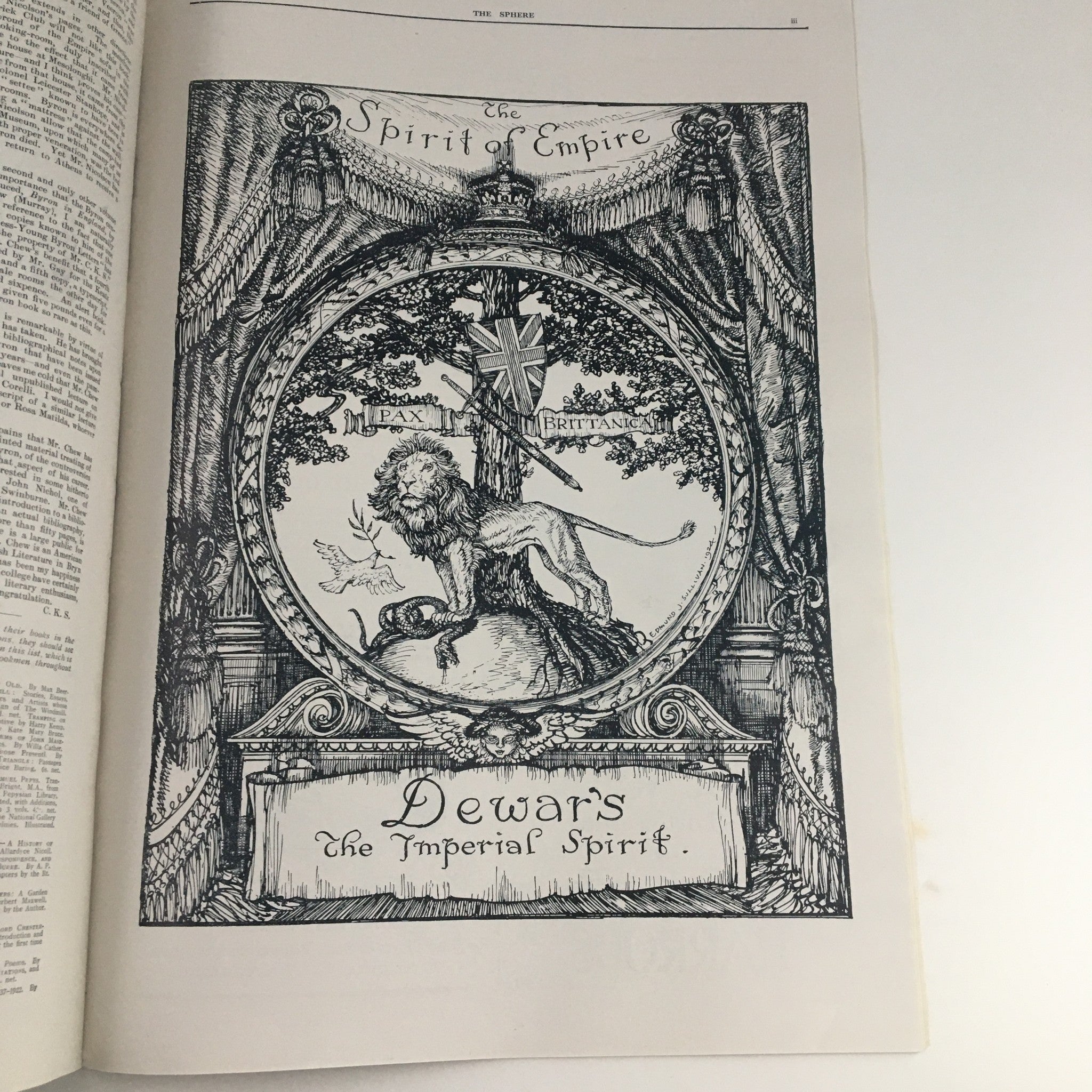 Interior page of The Sphere Newspaper April 12 1924, displaying an artistic illustration titled 'The Spirit of Empire'.