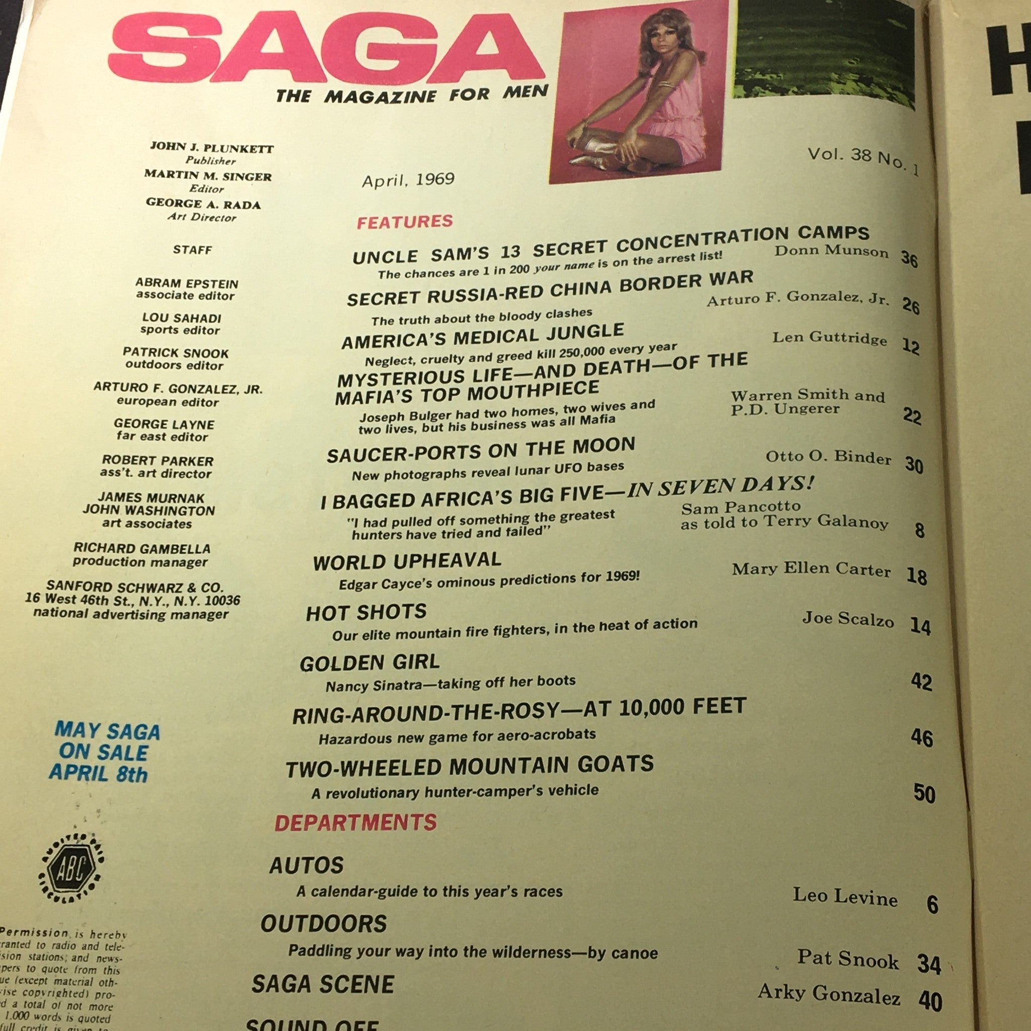 VTG Saga for Men Magazine April 1969 Edgar Gayce, Nancy Sinatra, Newsstand