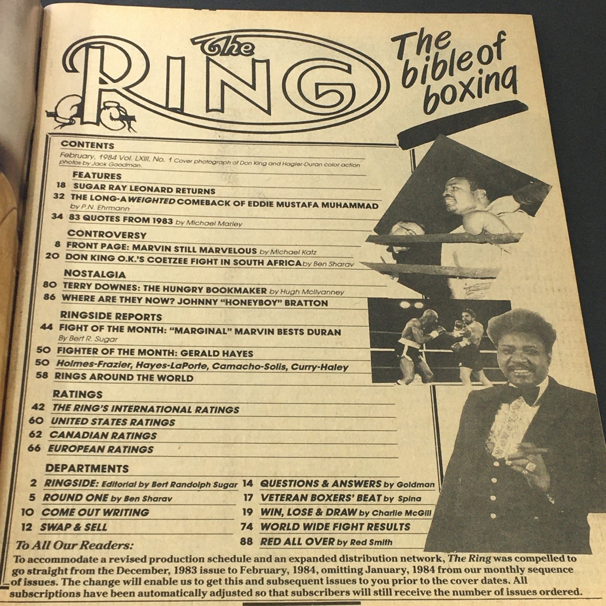 VTG The Ring Magazine February 1984 Sugar Ray Leonard, Don King, Newsstand