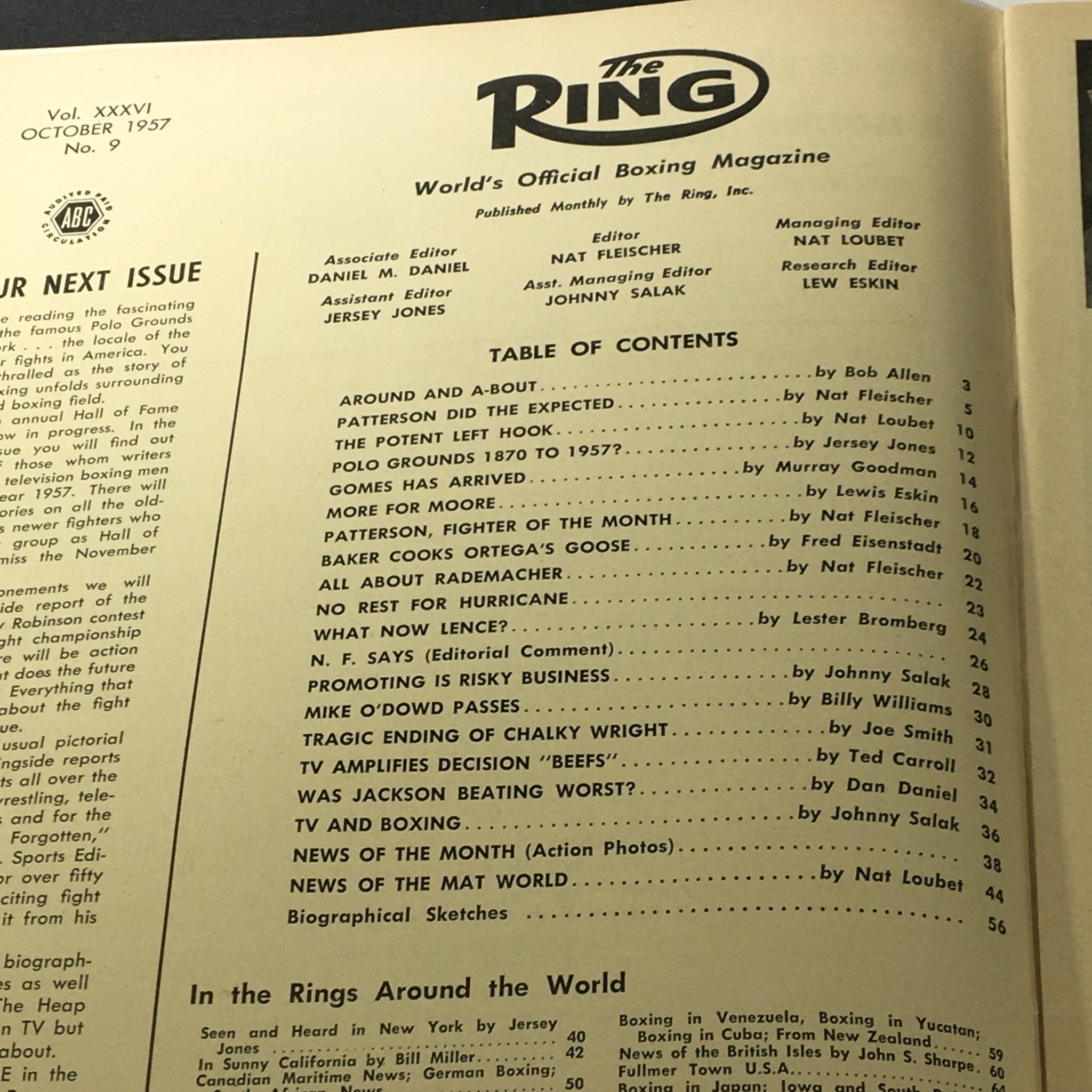 VTG The Ring Magazine October 1957 Peter Rademacher, Larry Baker, Newsstand