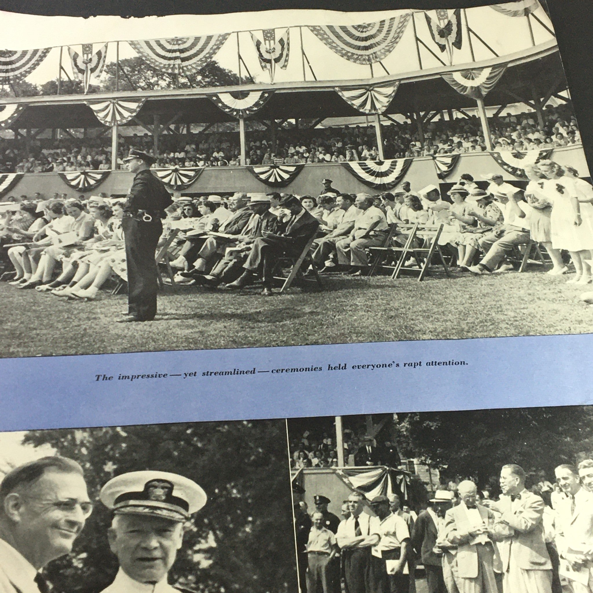 Photograph from VTG Highlights Magazine July 27 1943 showcasing a crowd at a ceremony, highlighting the impressive yet streamlined event during the Army Navy E Awards.