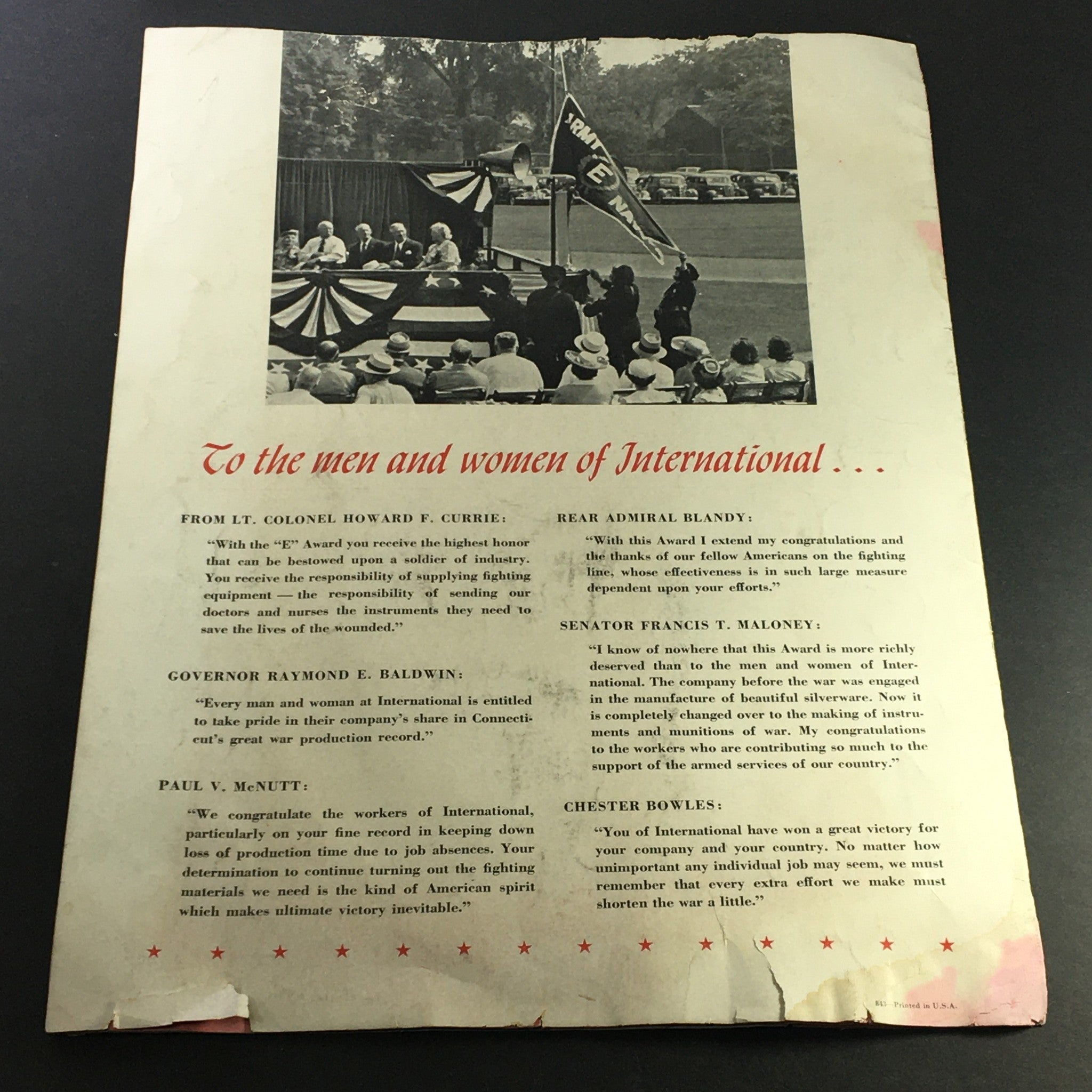 VTG Highlights Magazine July 27 1943 featuring a historical message to the workers of International, showcasing a tribute to their contributions during World War II.