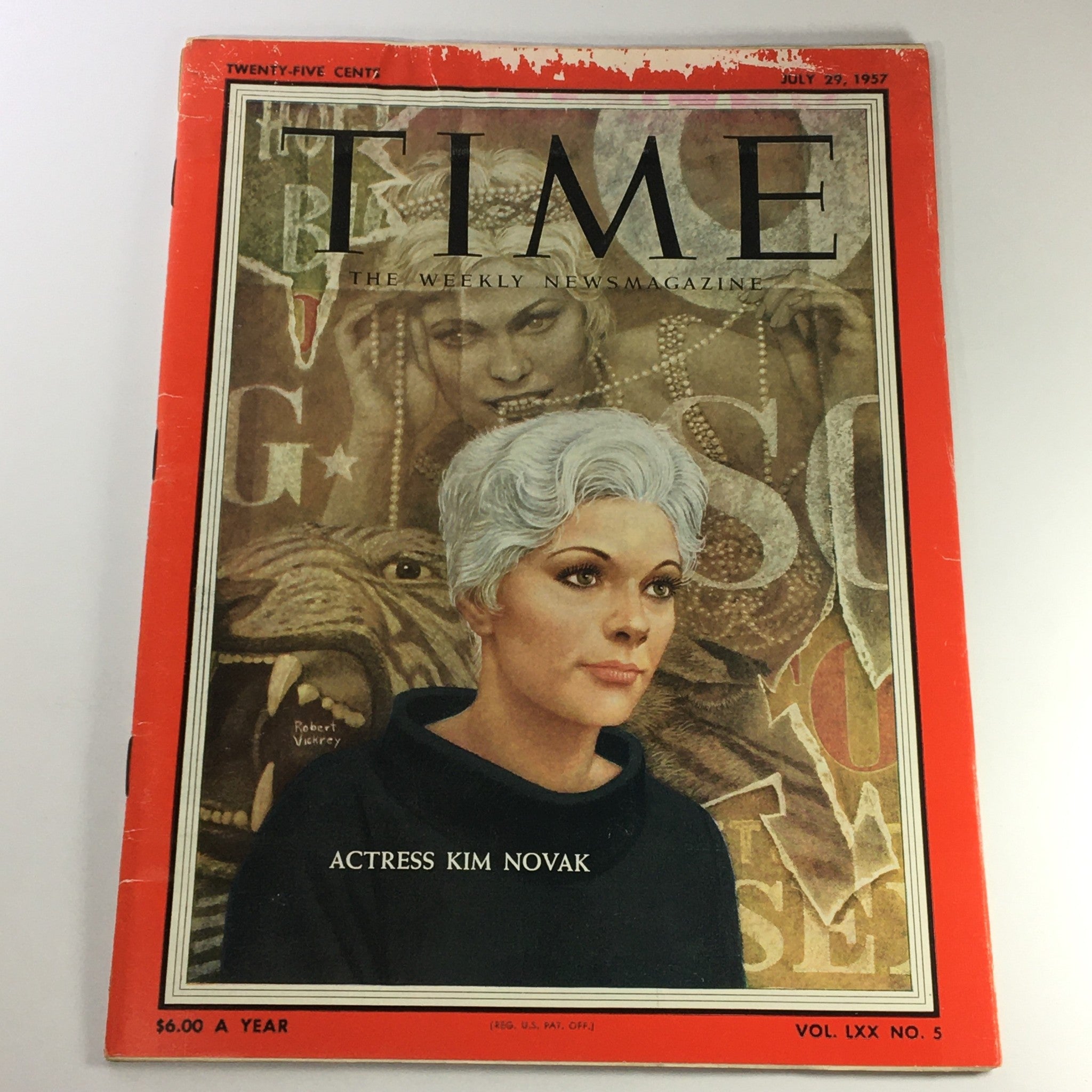 VTG Time Magazine July 29 1957 Actress Kim Novak Cover, Newsstand