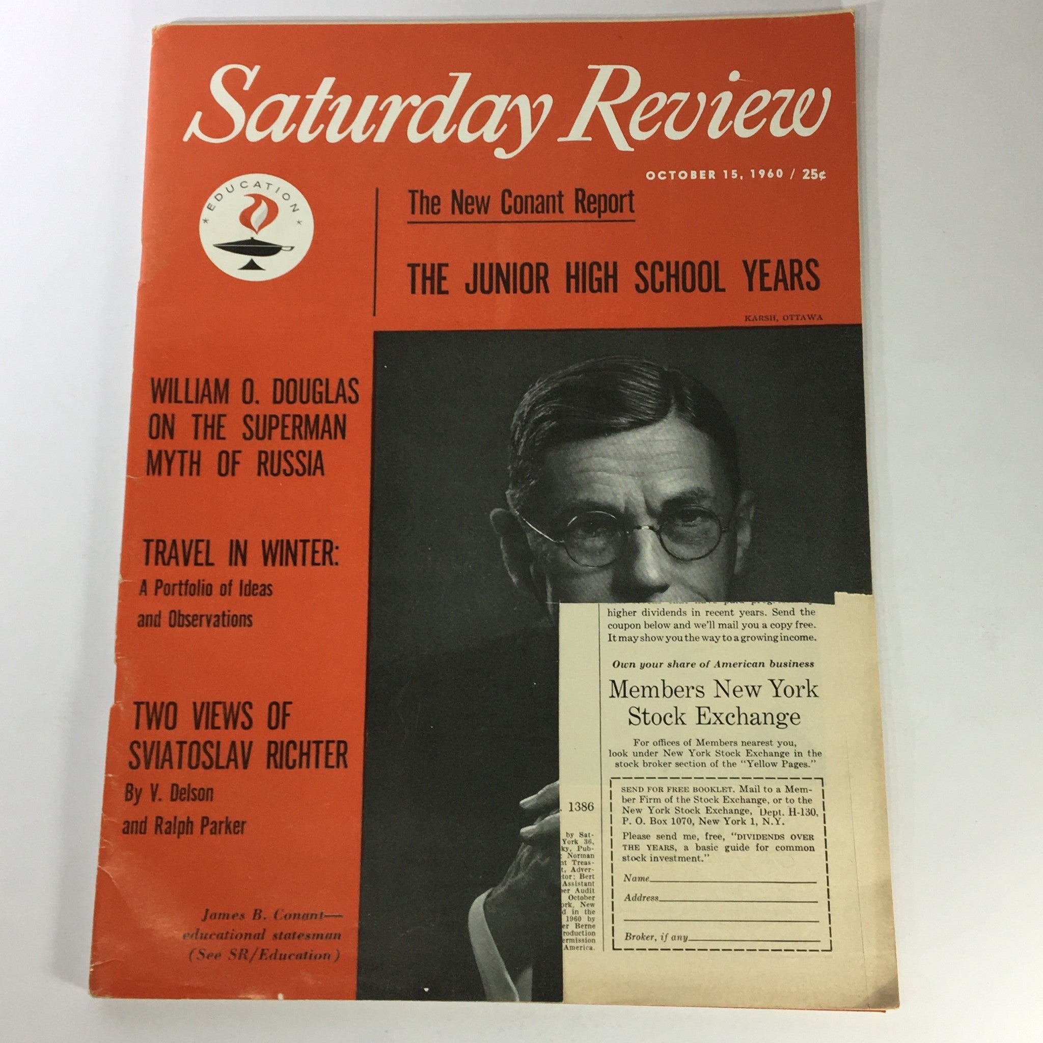 VTG Saturday Review Magazine October 15 1960 William O. Douglas, Newsstand