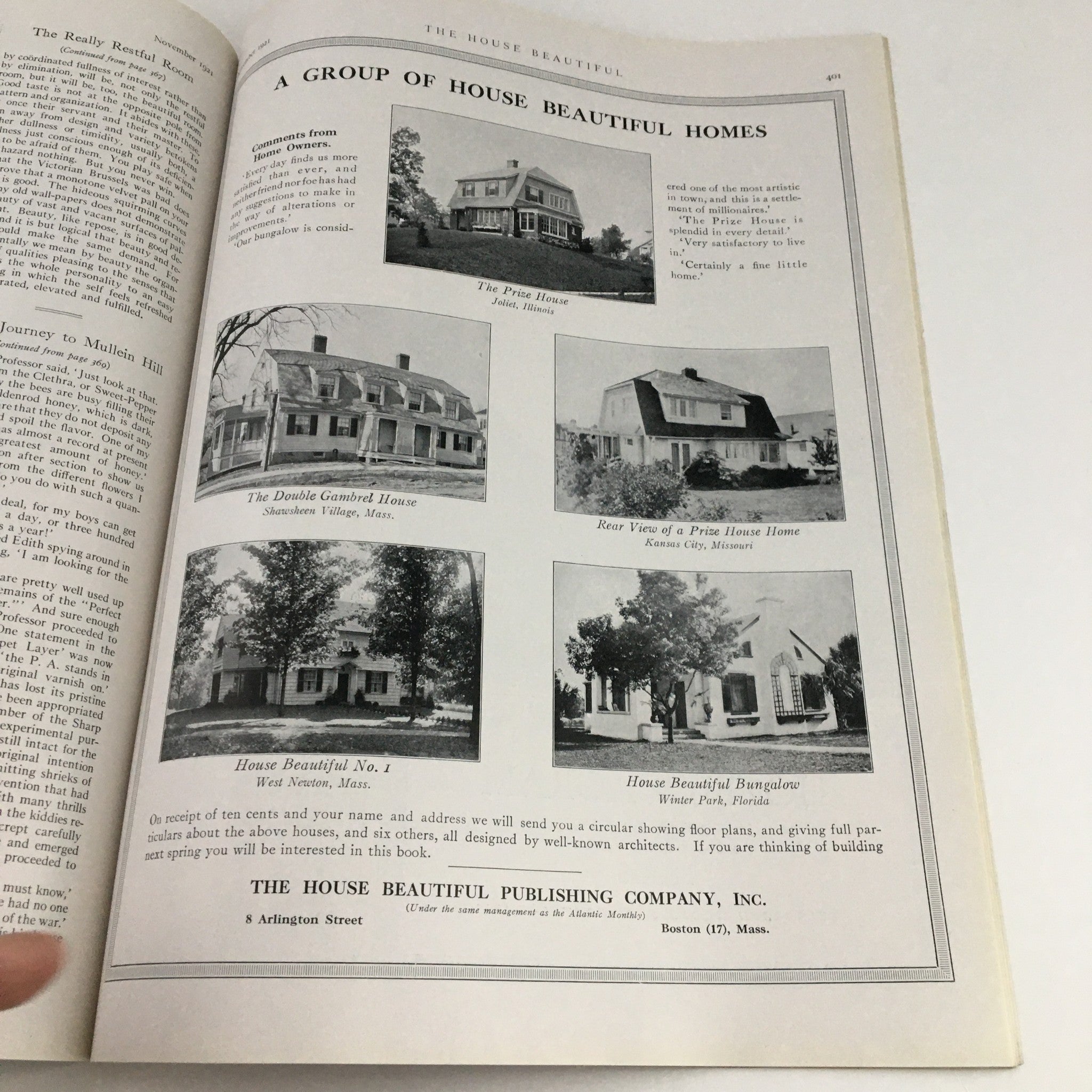 VTG The House Beautiful Magazine November 1921 Small House & Apartment No Label