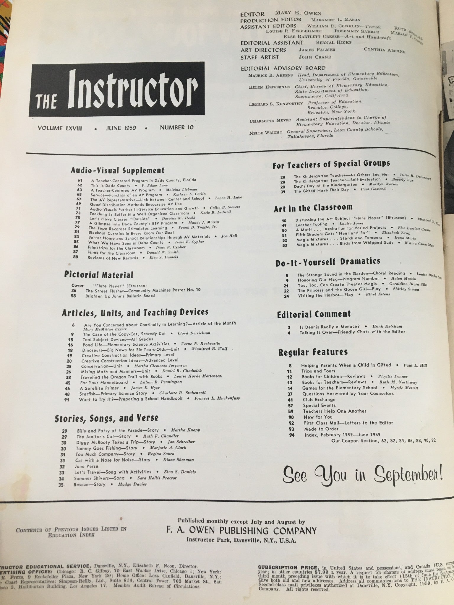 VTG The Instructor Magazine June 1959 Billy and Patsy at Parade Story No Label