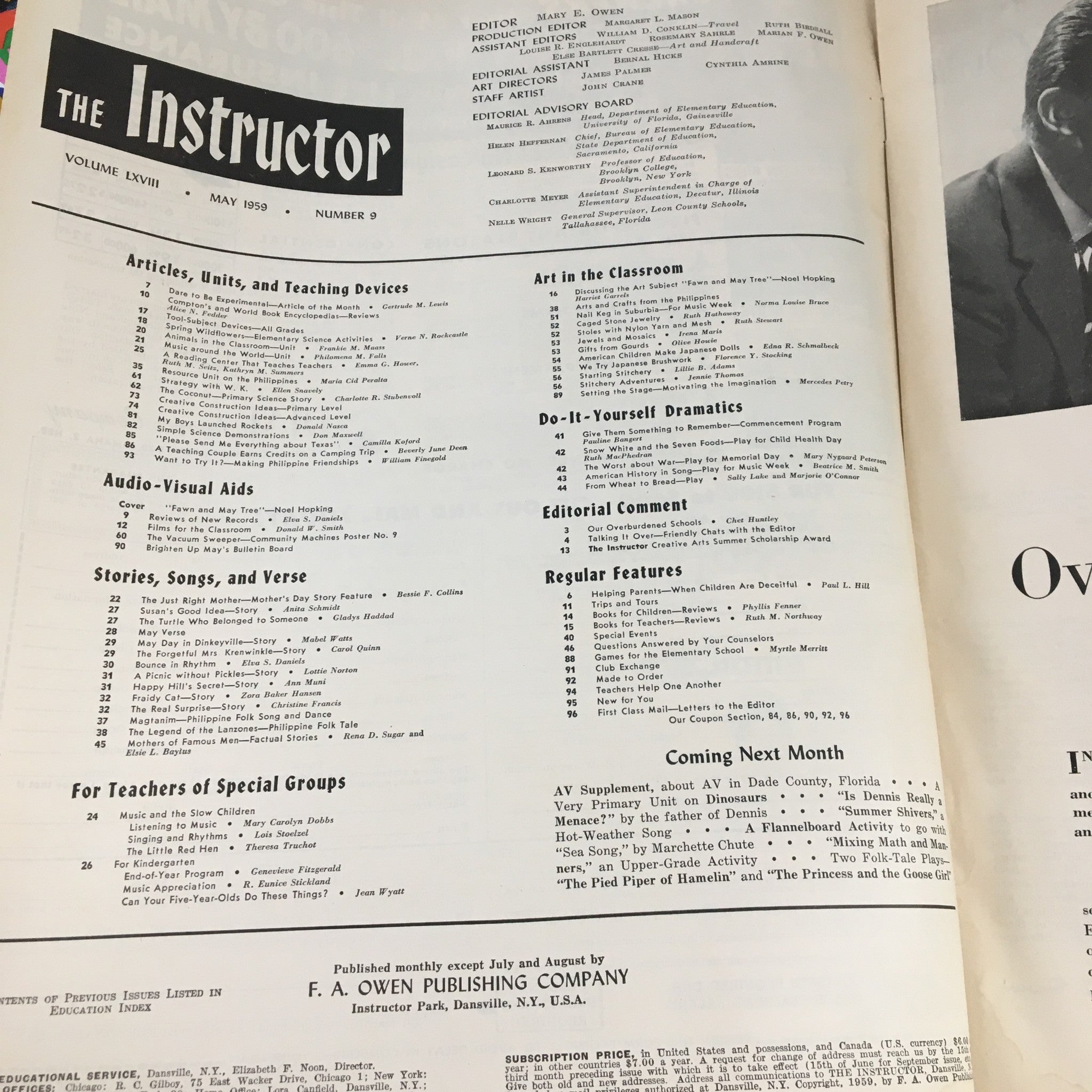 VTG The Instructor Magazine May 1959 Fawn and May Tree by Noel Hopking No Label