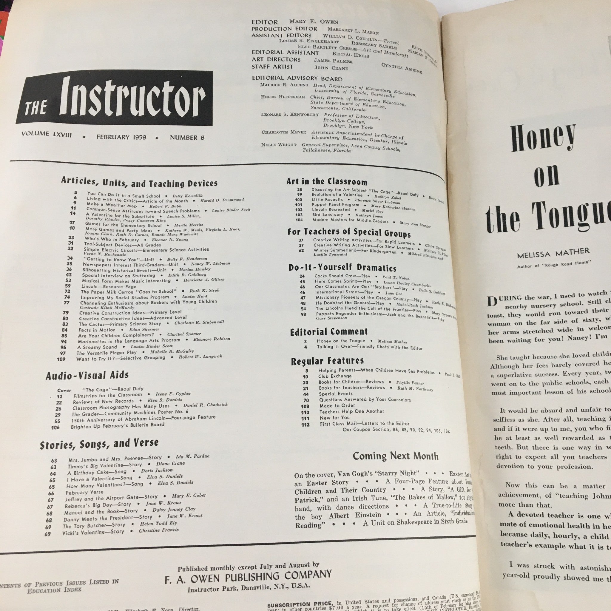 VTG The Instructor Magazine February 1959 The Art Subject "The Cage" No Label