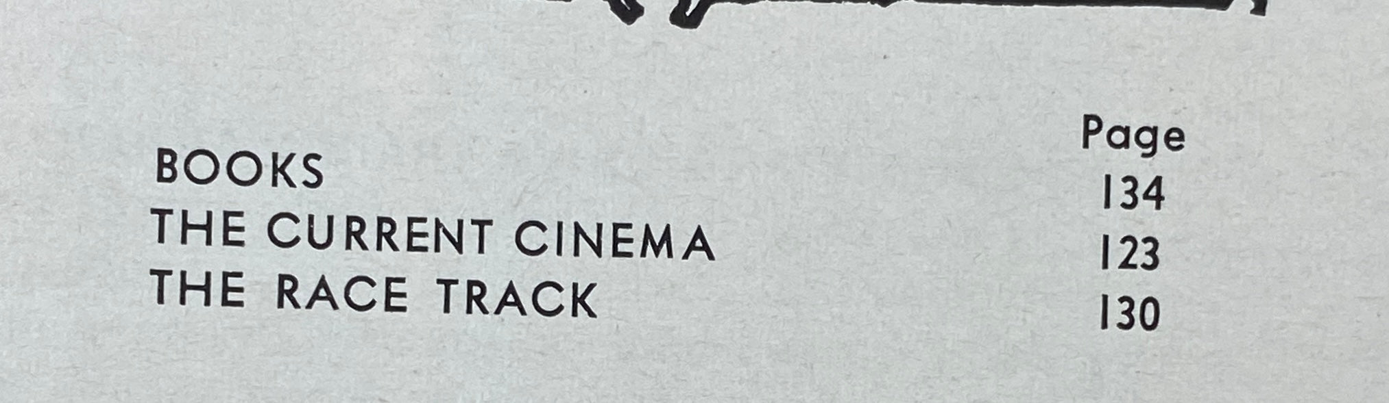 Inside page of The New Yorker Complete Magazine June 20, 1964 details the contents with listings for Books, The Current Cinema, and The Race Track.