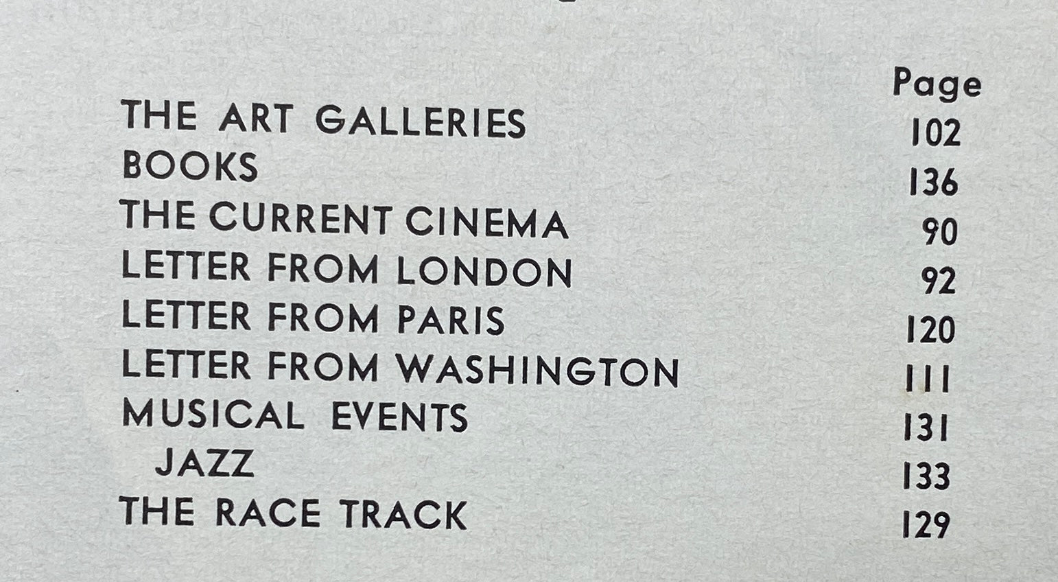 Table of contents from The New Yorker magazine June 13, 1964 detailing feature articles including 'The Current Cinema' and 'Musical Events'.