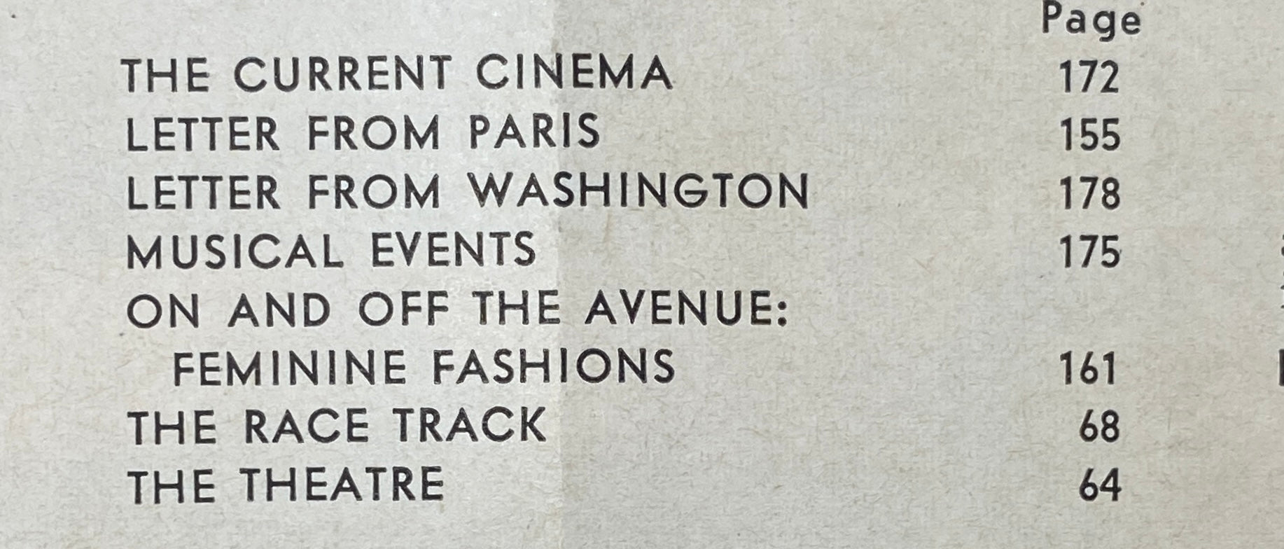 Page 172 of The New Yorker, March 21, 1964 issue, featuring sections including The Current Cinema, Letter from Paris, Letter from Washington, and Musical Events.