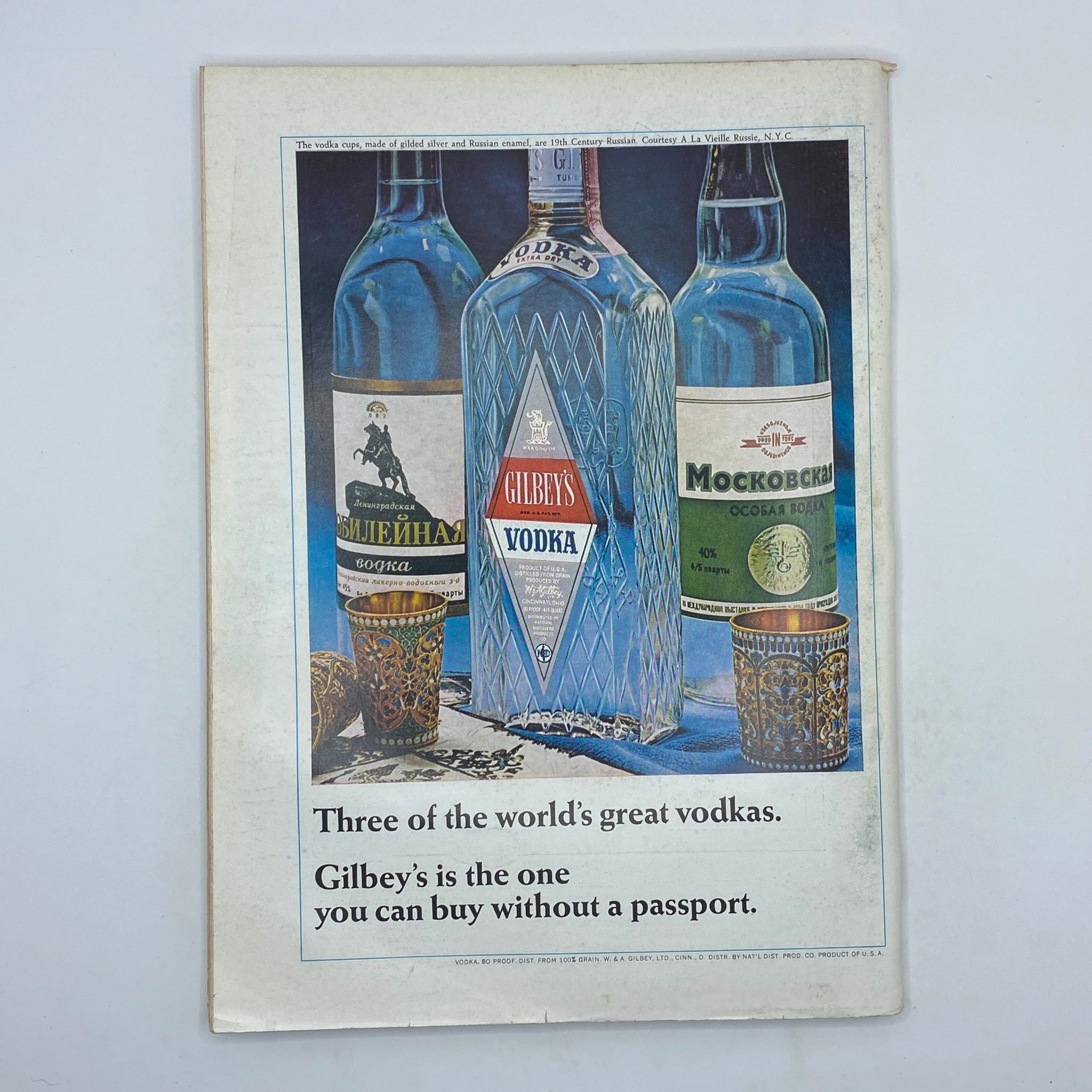 The New Yorker Complete Magazine October 15, 1966 featuring a Saul Steinberg cover illustration and an advertisement for Gilbey's Vodka showcasing three vodka brands with a detailed description of the products.