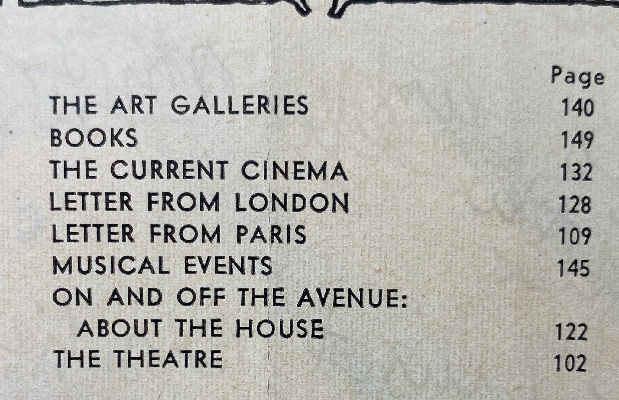 Contents page from The New Yorker magazine dated April 4, 1959, listing articles such as The Art Galleries, Books, and The Current Cinema.