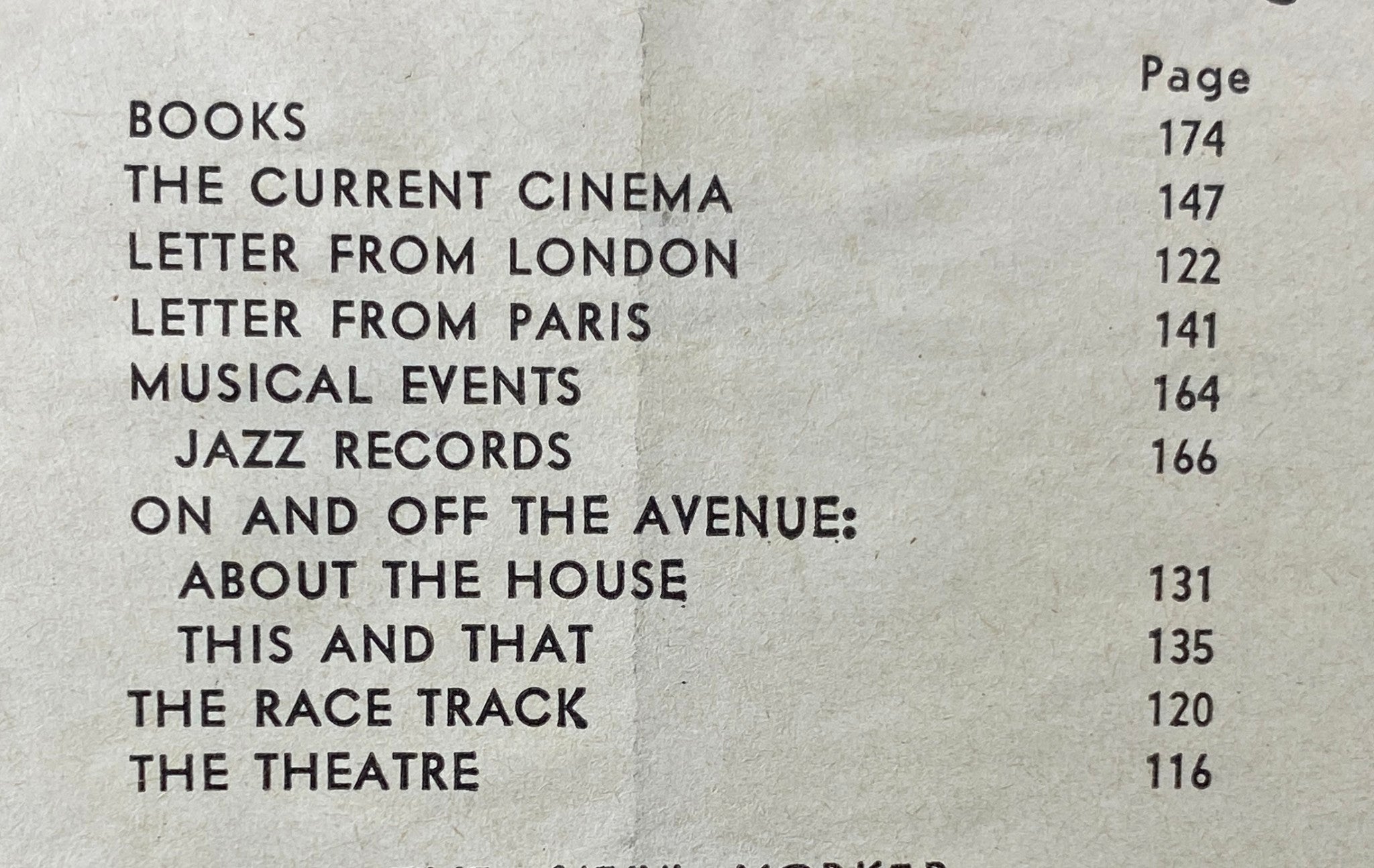 Table of contents from The New Yorker Complete Magazine April 23, 1960, highlighting various sections such as 'The Current Cinema' and 'Letter from London'.