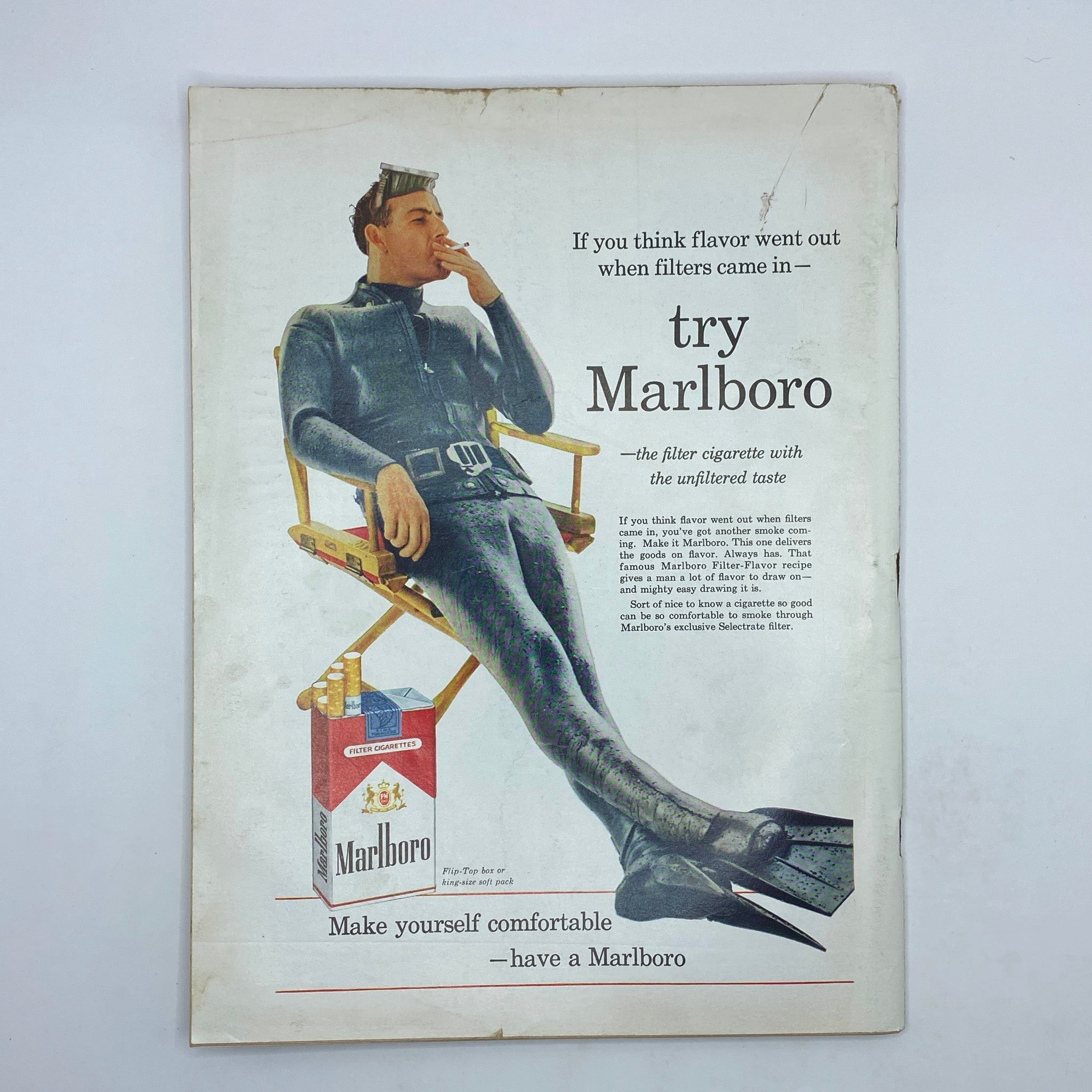 Back cover of The New Yorker Complete Magazine April 23, 1960, featuring a vintage Marlboro cigarette advertisement presenting a relaxed male model.