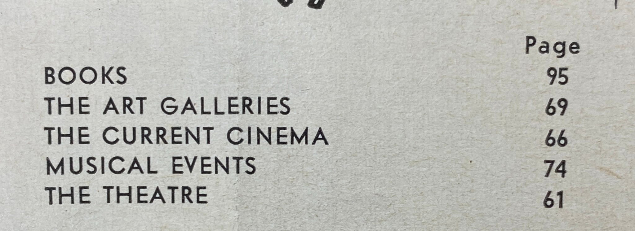Contents page of The New Yorker magazine from January 9, 1960, listing featured sections including Books, Art Galleries, Current Cinema, Musical Events, and Theatre.